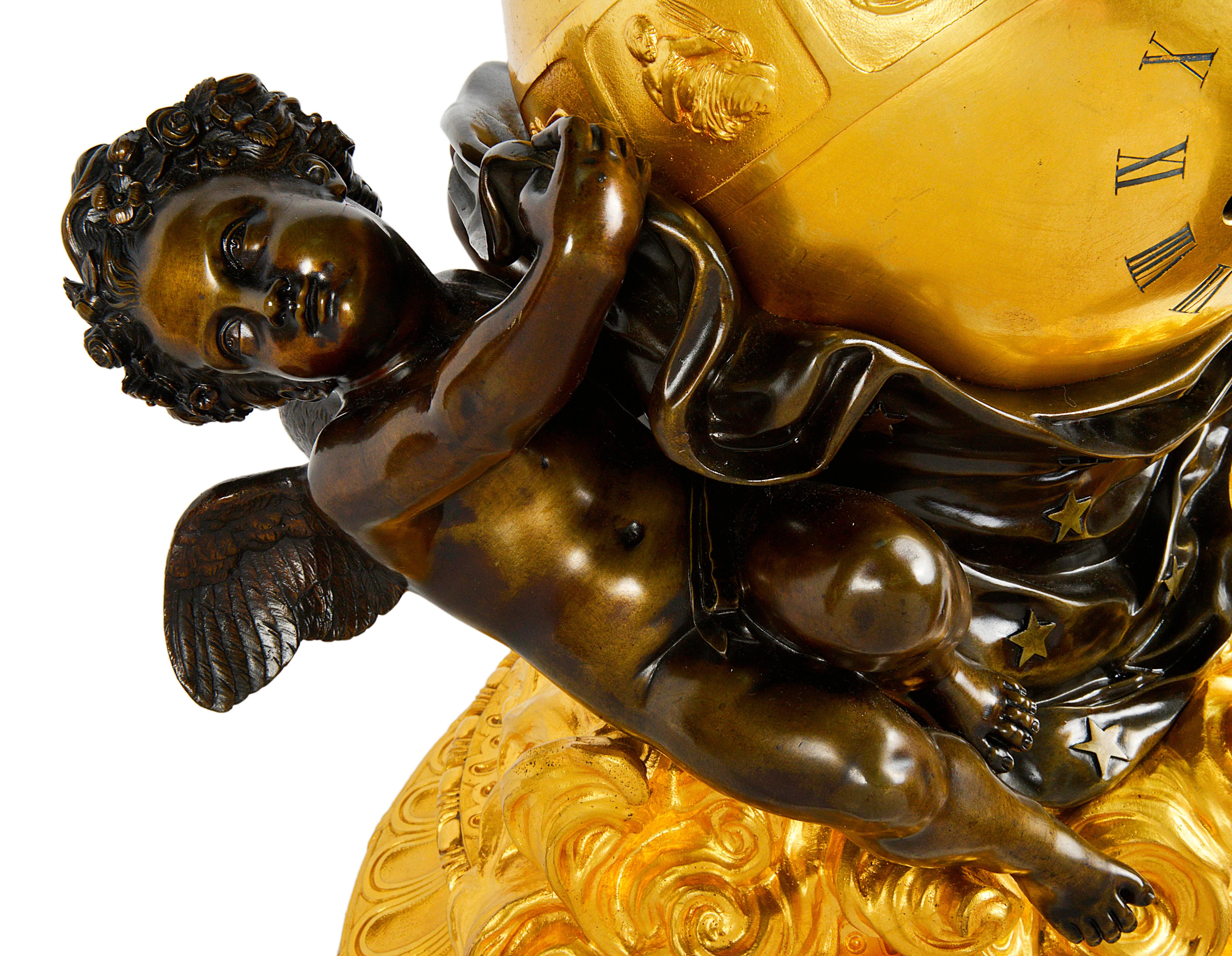 Large Louis XVI Style Gilded Ormolu Orb Mantel Clock 1