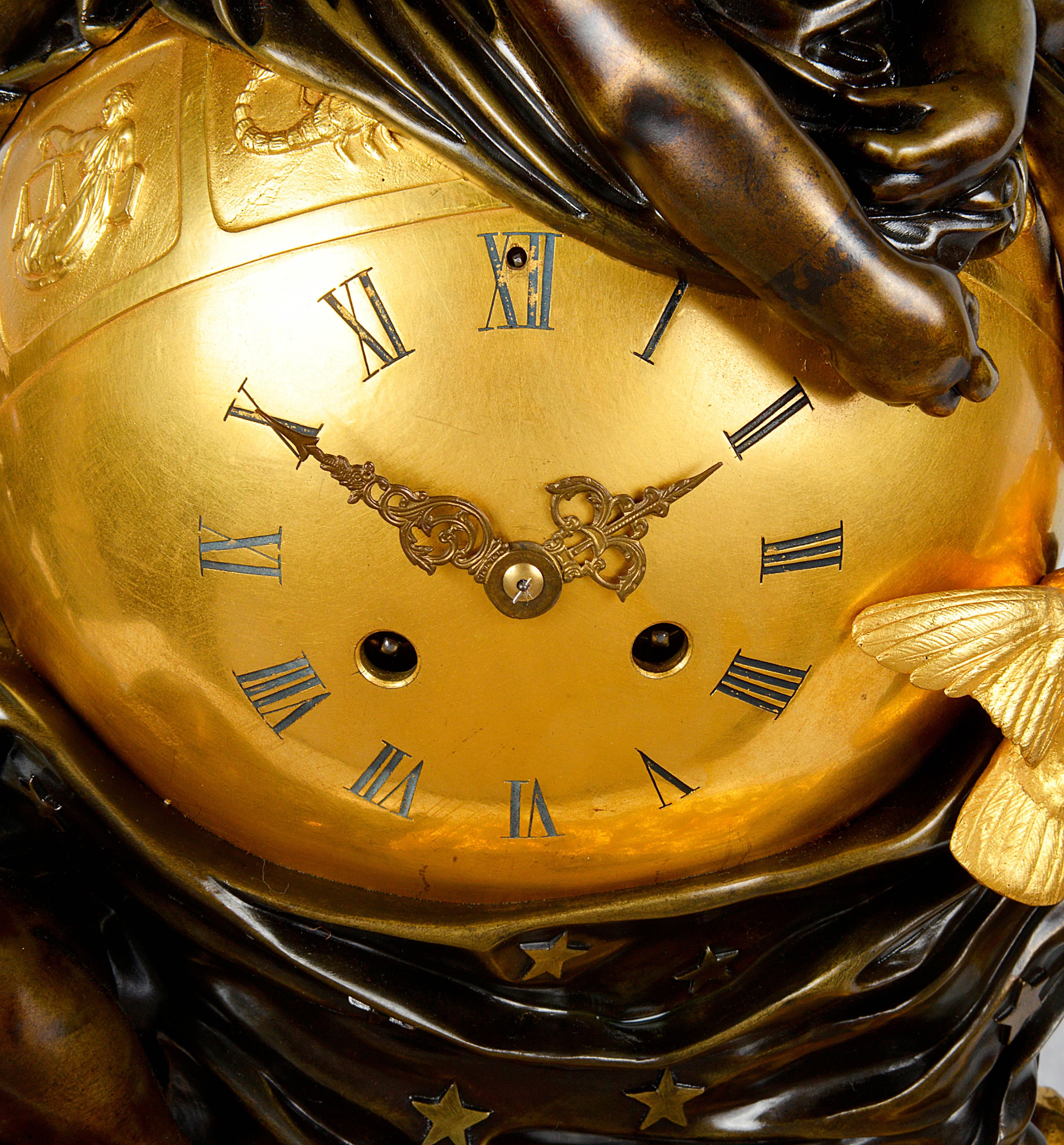 Large Louis XVI Style Gilded Ormolu Orb Mantel Clock 2