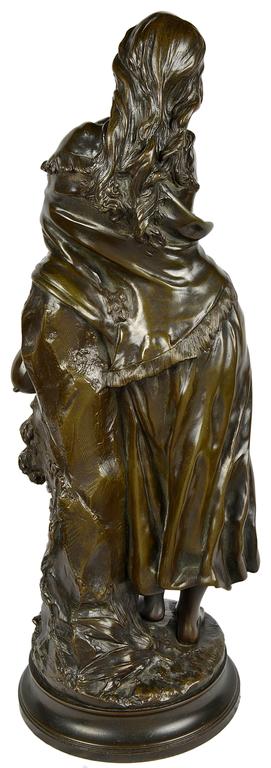 Cast Classical Bronze Statue of Young Girl with Mandolin 'Mignon' Signed A. Gaudez For Sale
