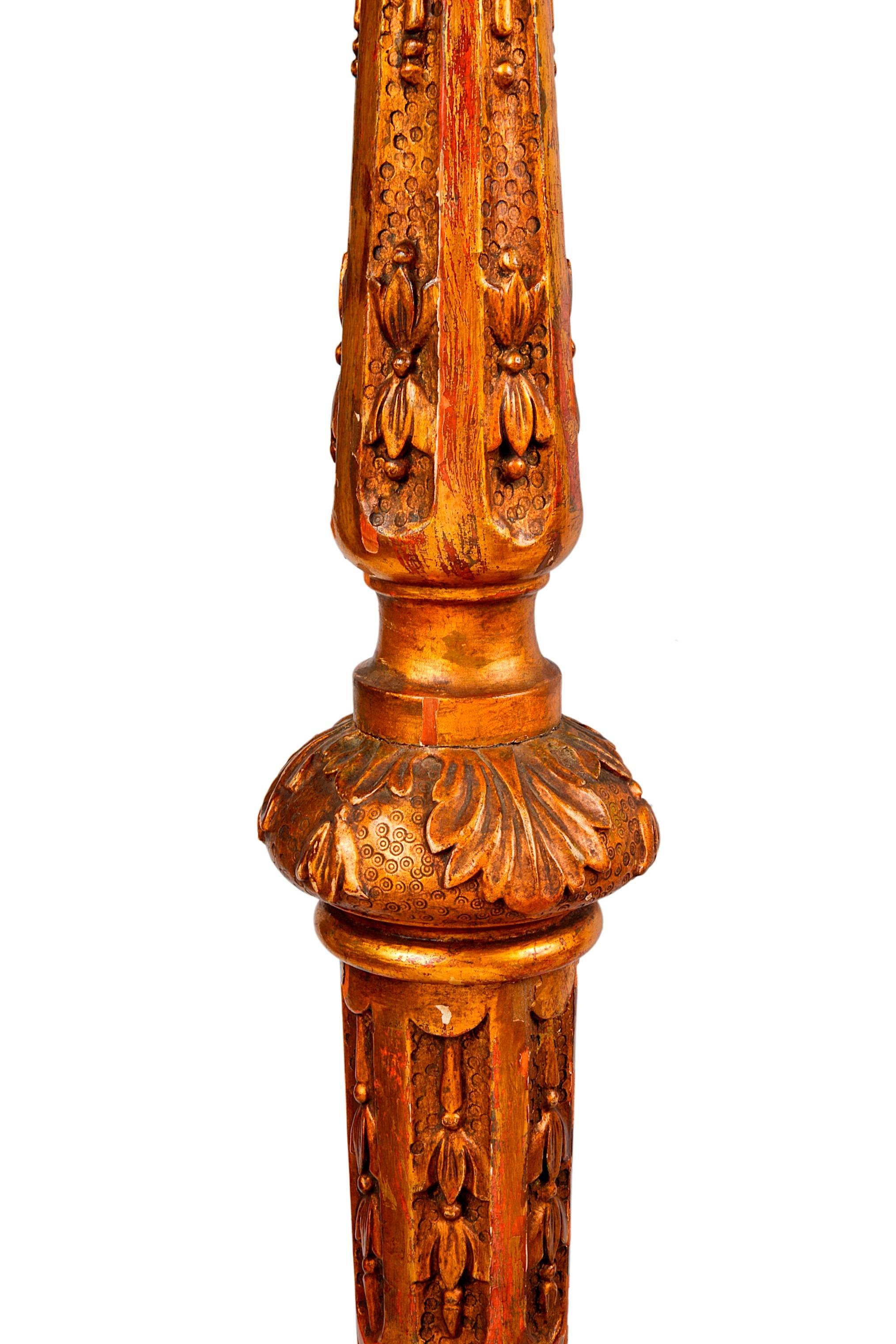 Hand-Carved Pair of Carved Gilded Torchas, 19th Century
