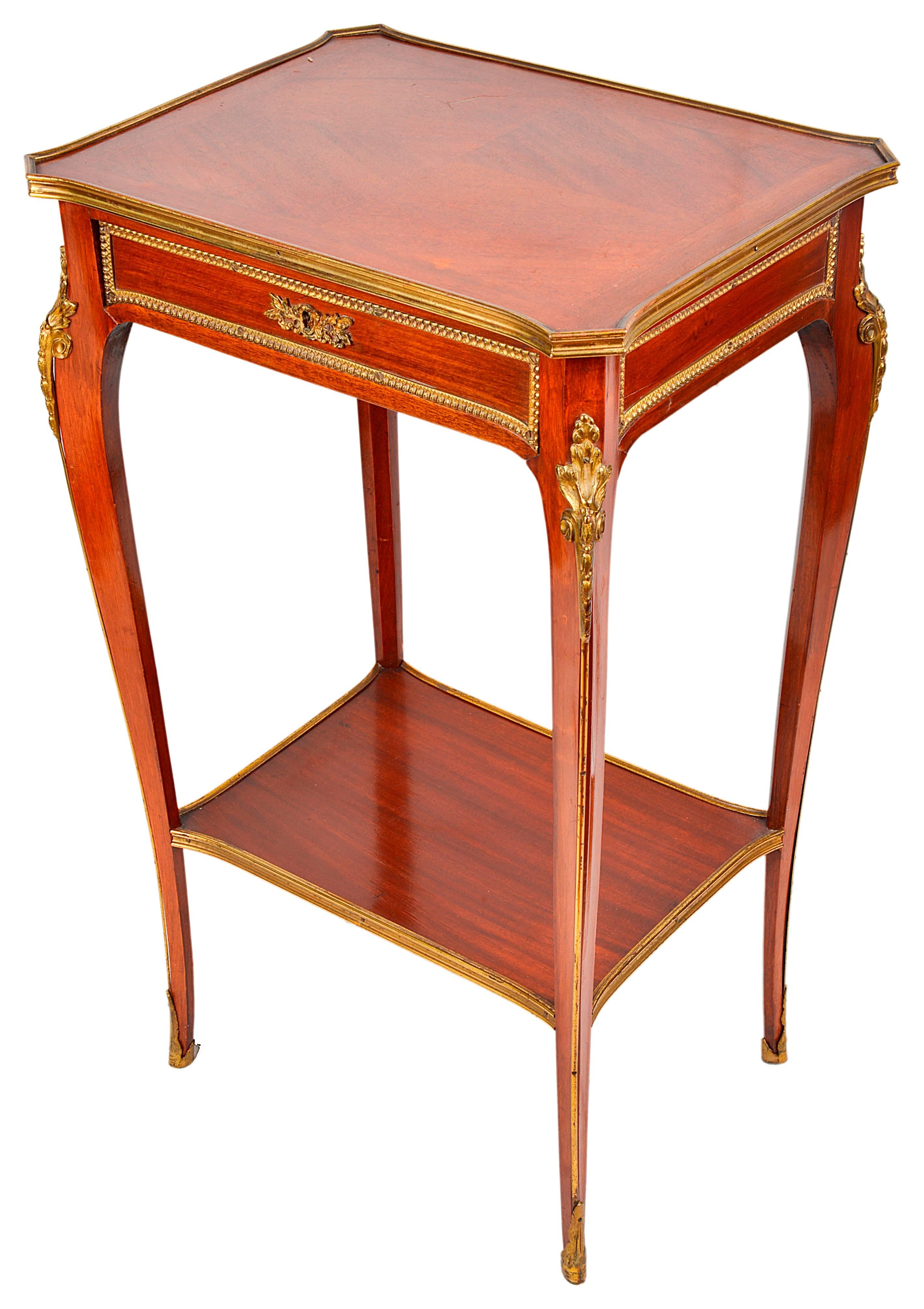 Gilt Pair of French Louis XVI Style Mahogany Side Tables