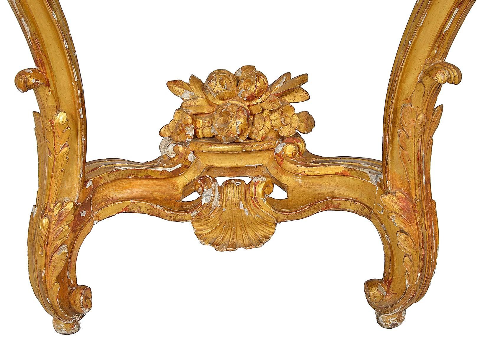 Hand-Carved 18th Century French Gilded Console Table For Sale