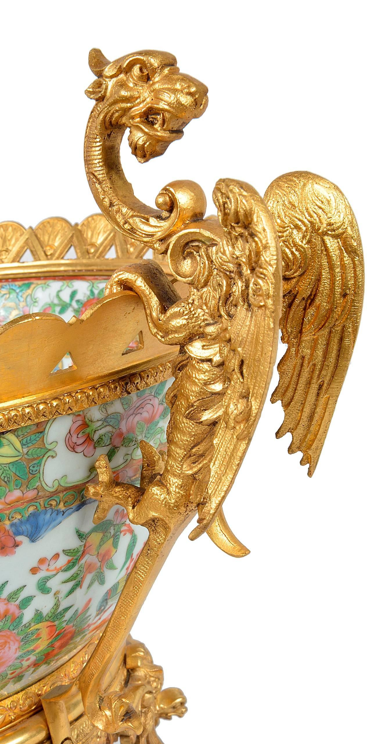 Rose Medallion / Canton Bowl 19th Century with Ormolu Mounts In Good Condition In Brighton, Sussex