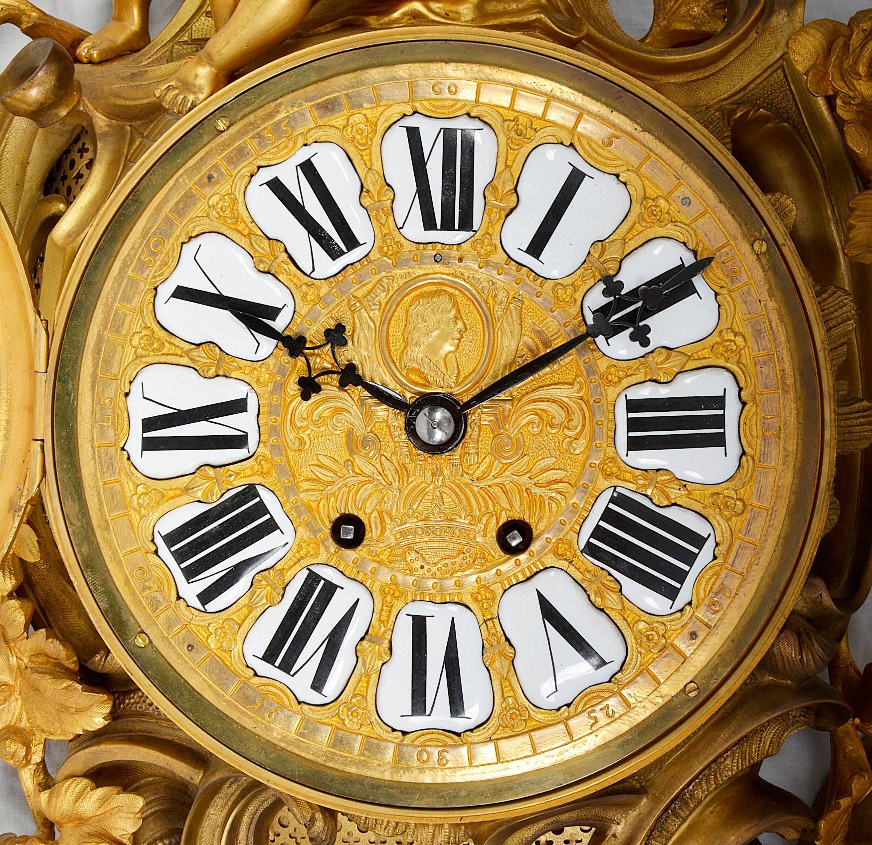 Louis XVI French 19th Century Ormolu Cartel Wall Clock For Sale