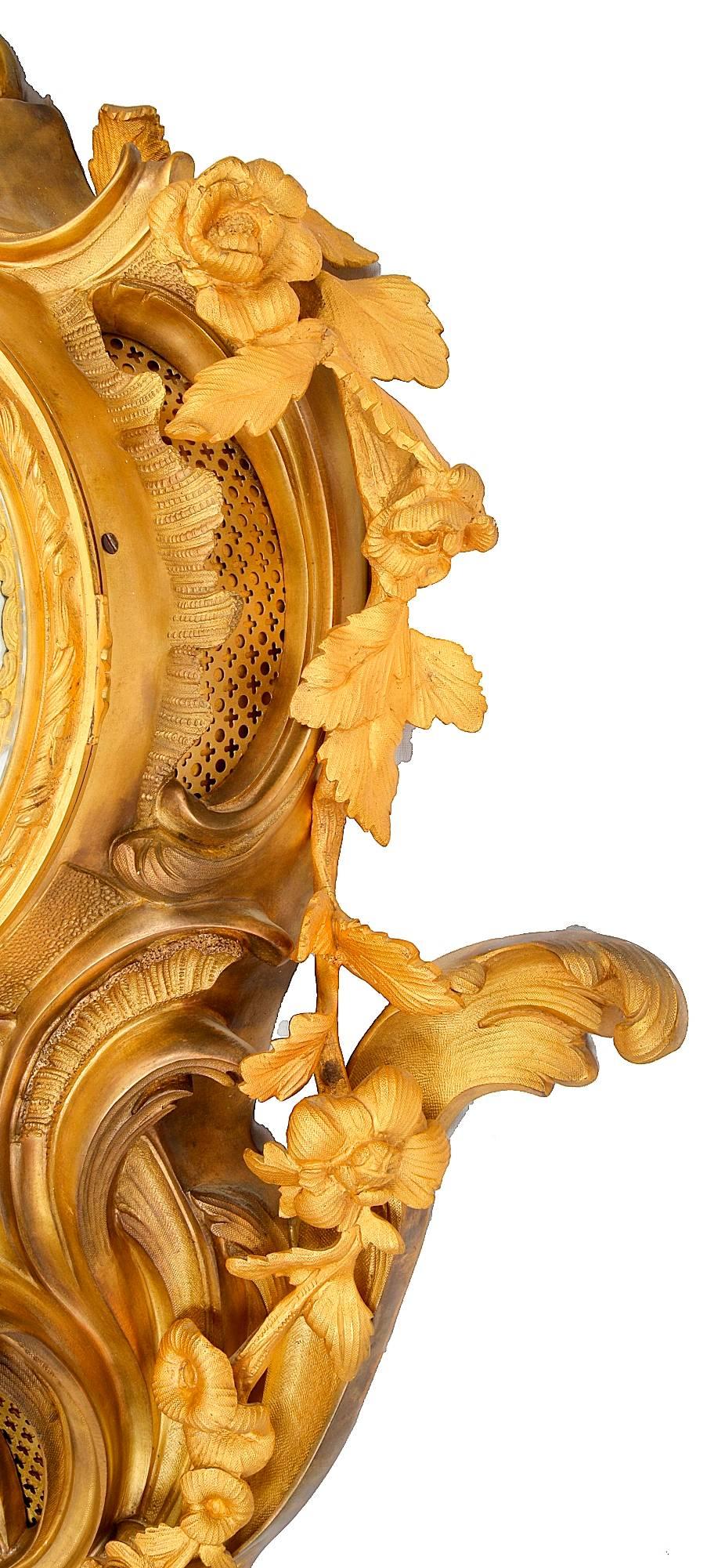 Gilt French 19th Century Ormolu Cartel Wall Clock For Sale