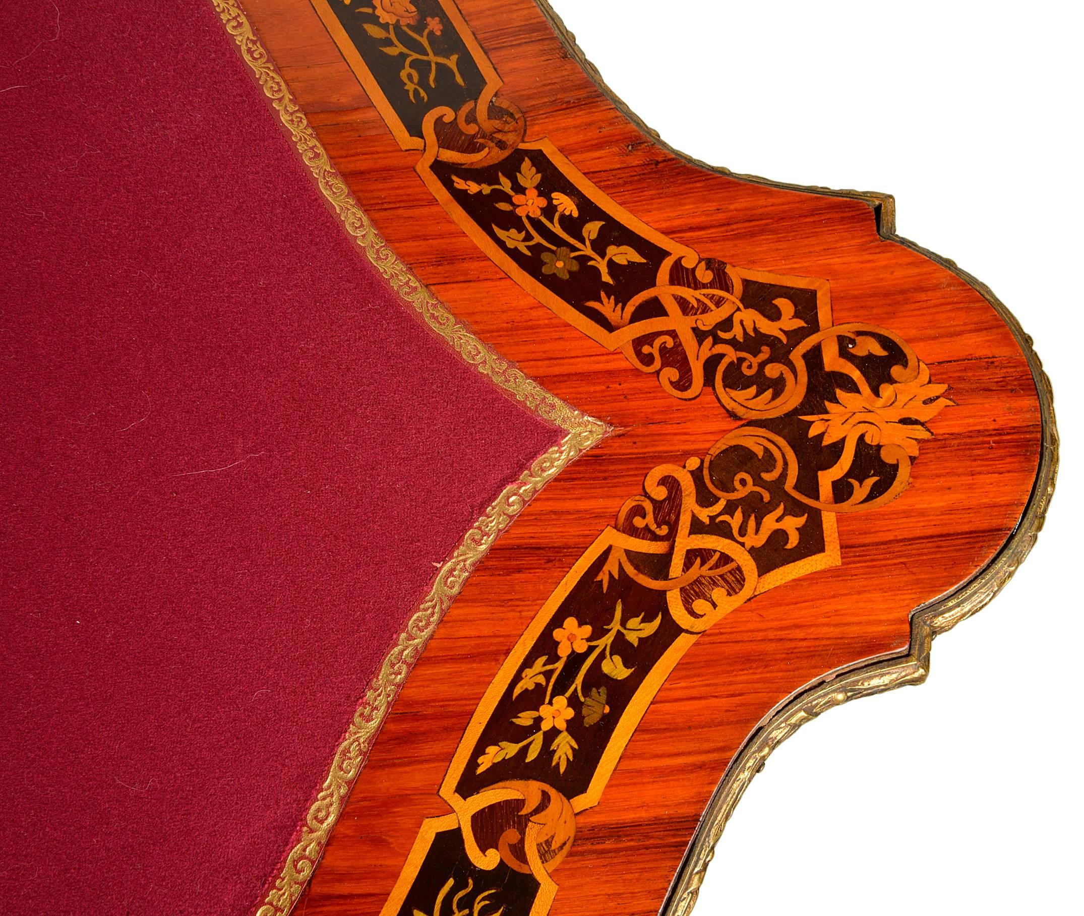 Gilt Louis XVI Style Marquetry Card Table For Sale