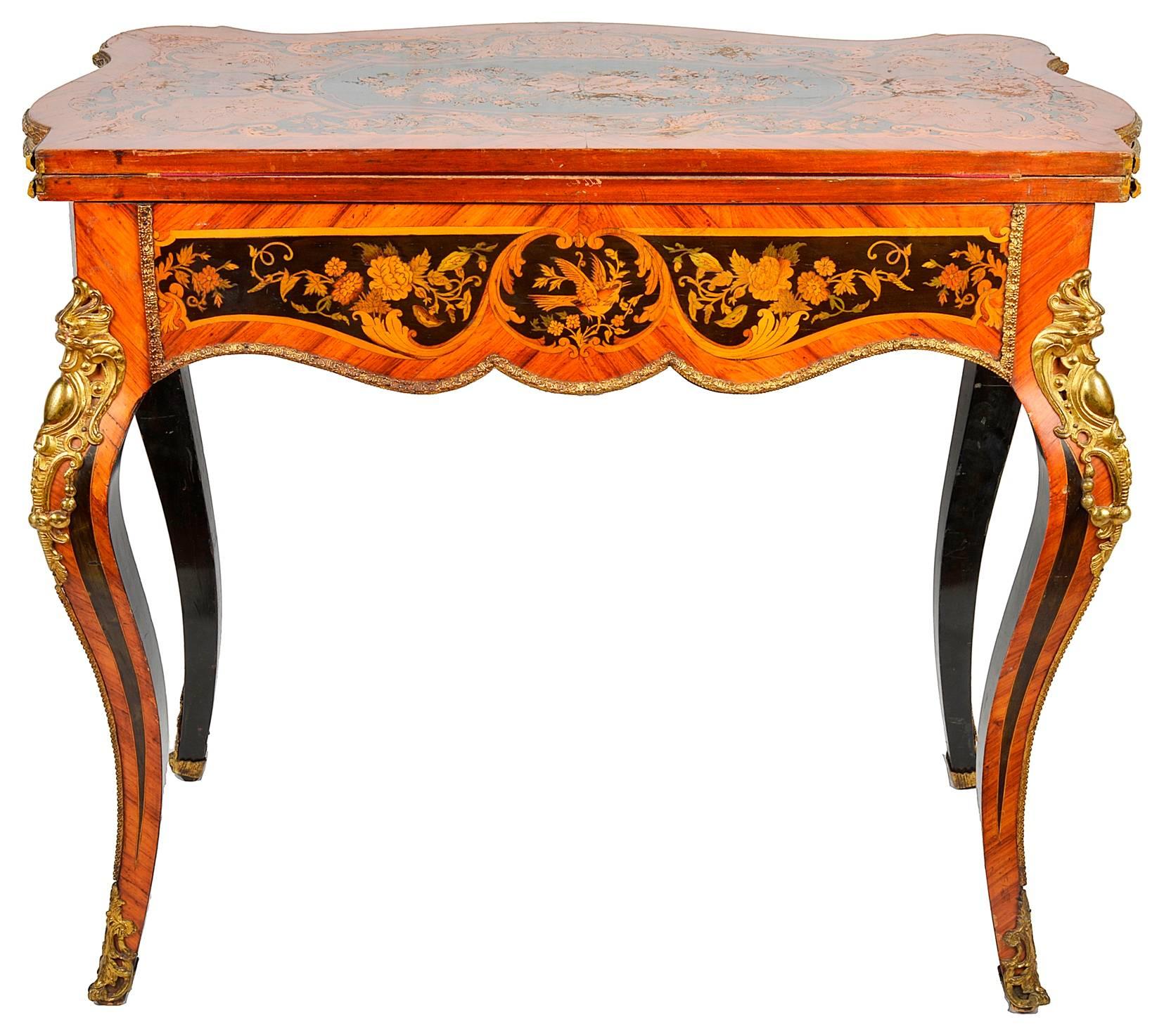 Ormolu Louis XVI Style Marquetry Card Table For Sale