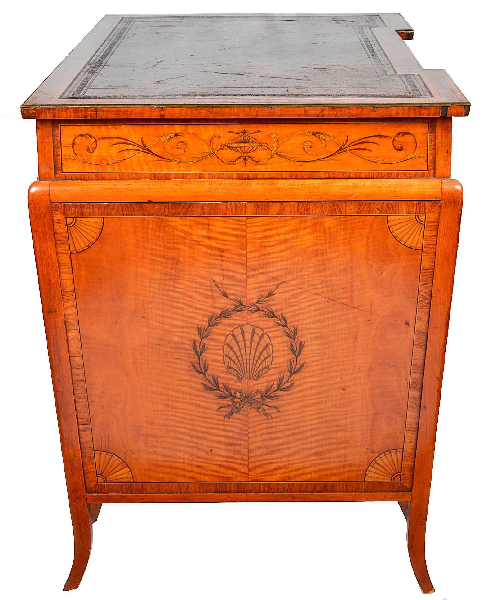 English 19th Century Satinwood Knee Hole Desk For Sale