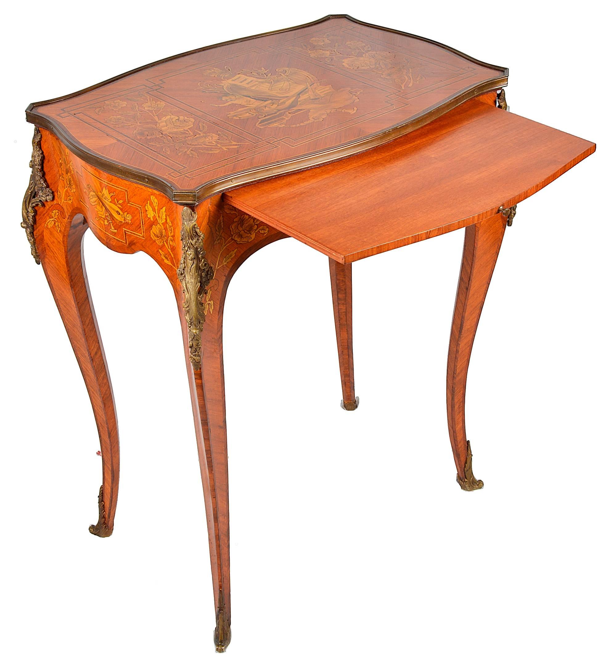 French Pair of Louis XVI Style Marquetry Inlaid Side Tables