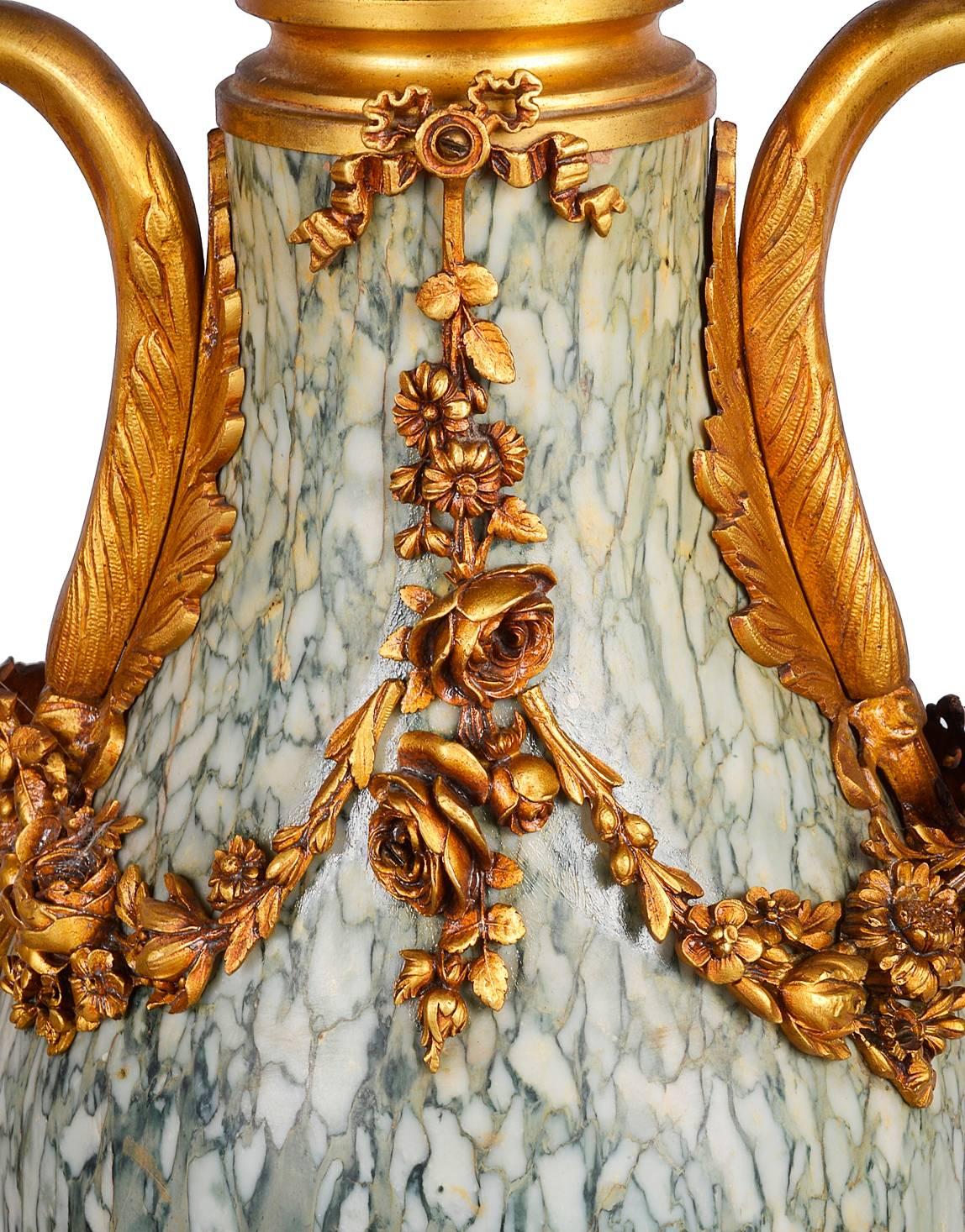 Gilt Pair of Louis XVI Style Marble Urn or Lamps, 19th Century