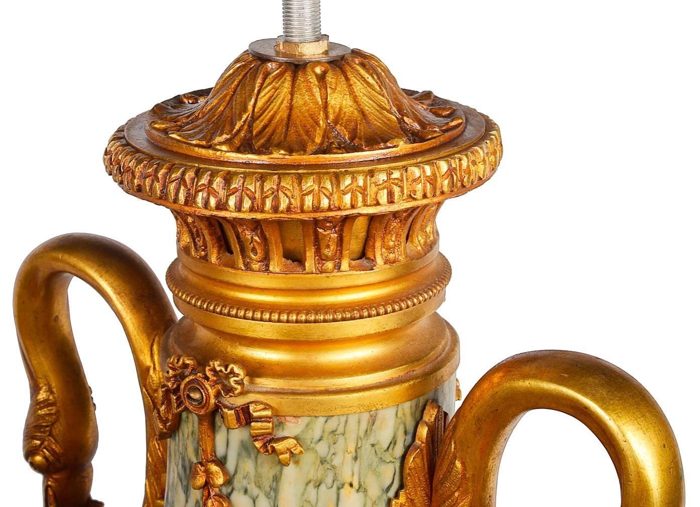 Ormolu Pair of Louis XVI Style Marble Urn or Lamps, 19th Century