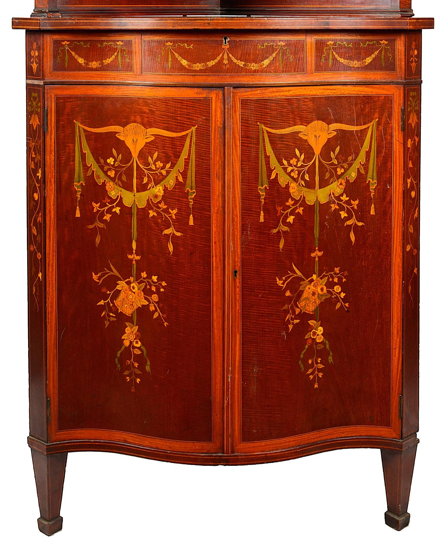 English Edwardian Sheraton Revival Corner Cabinet For Sale