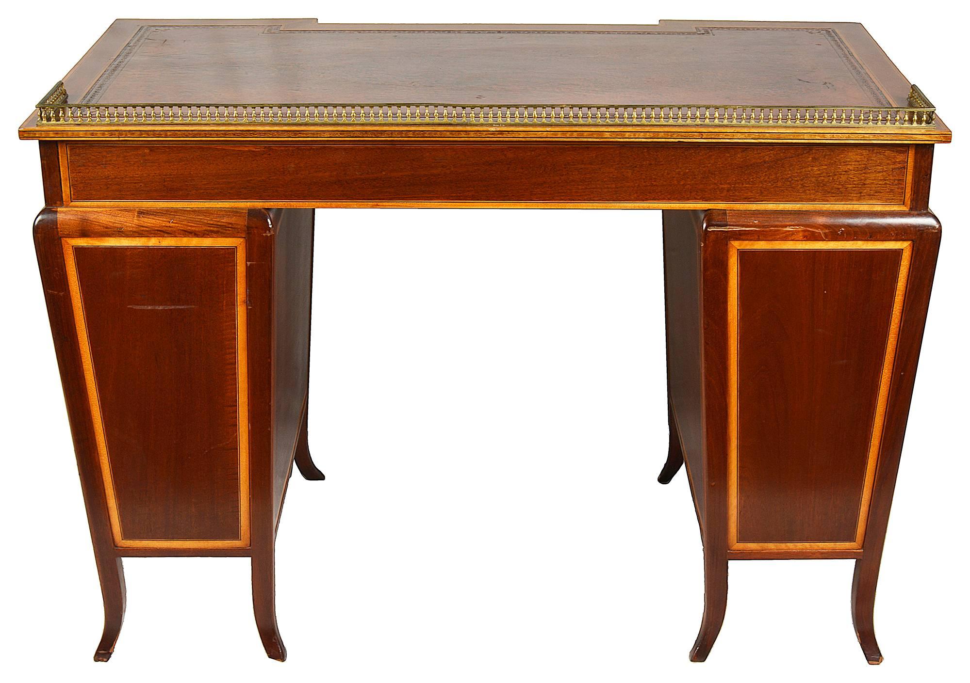 English Sheraton Revival Inlaid Desk, 19th Century, Edwards and Roberts For Sale
