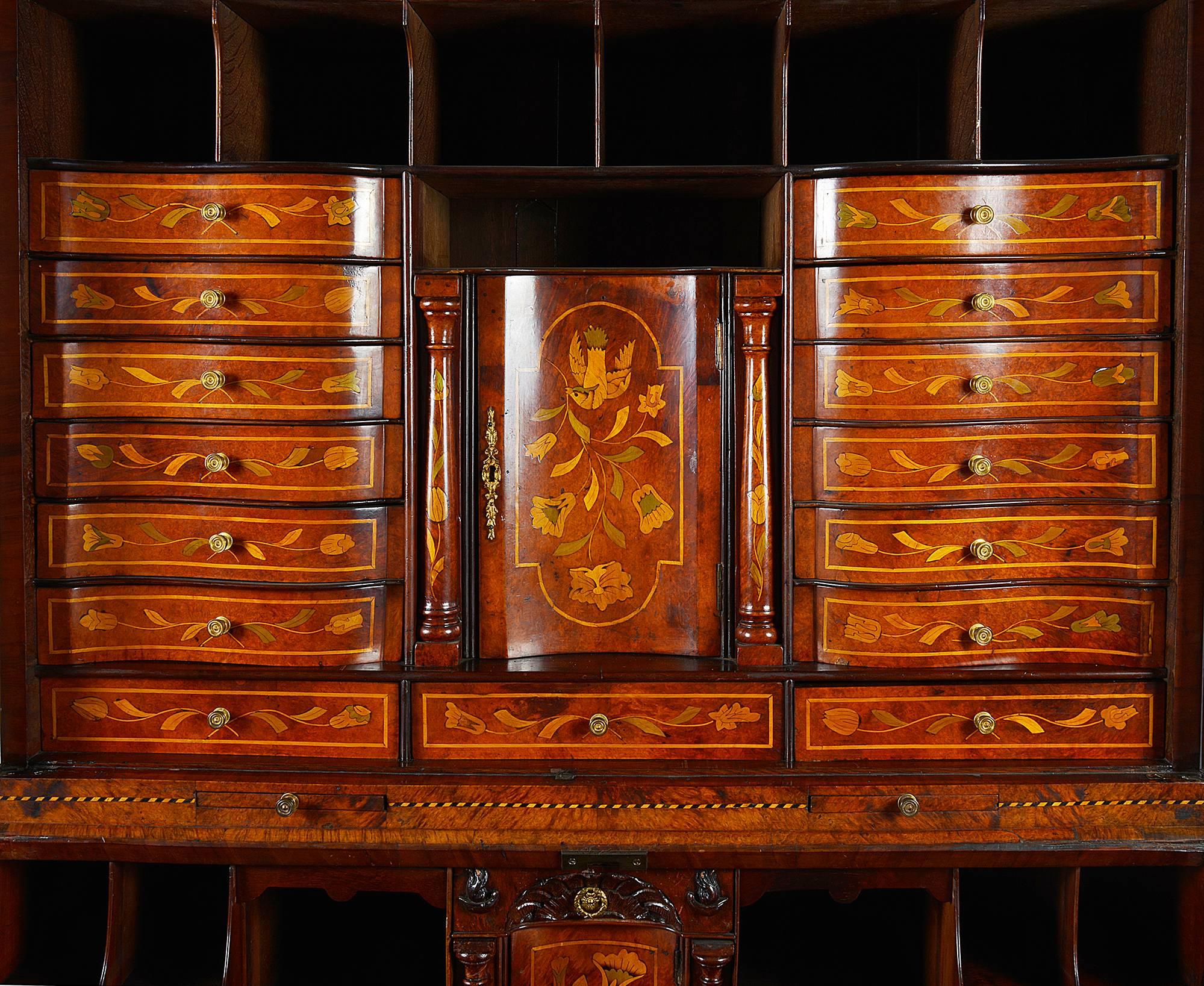 Inlay 18th Century Dutch Marquetry Bureau Bookcase For Sale