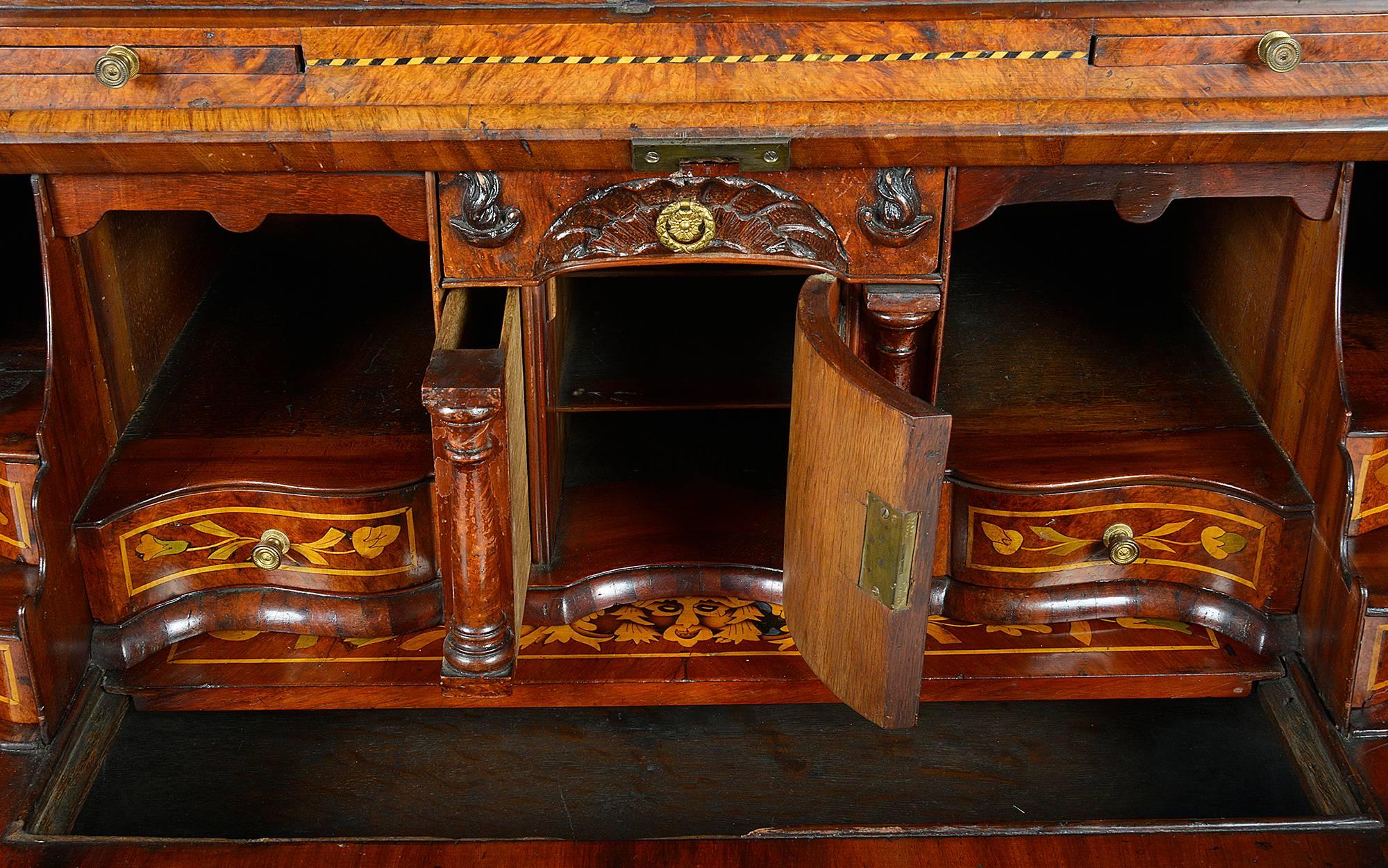 18th Century Dutch Marquetry Bureau Bookcase In Excellent Condition For Sale In Brighton, Sussex