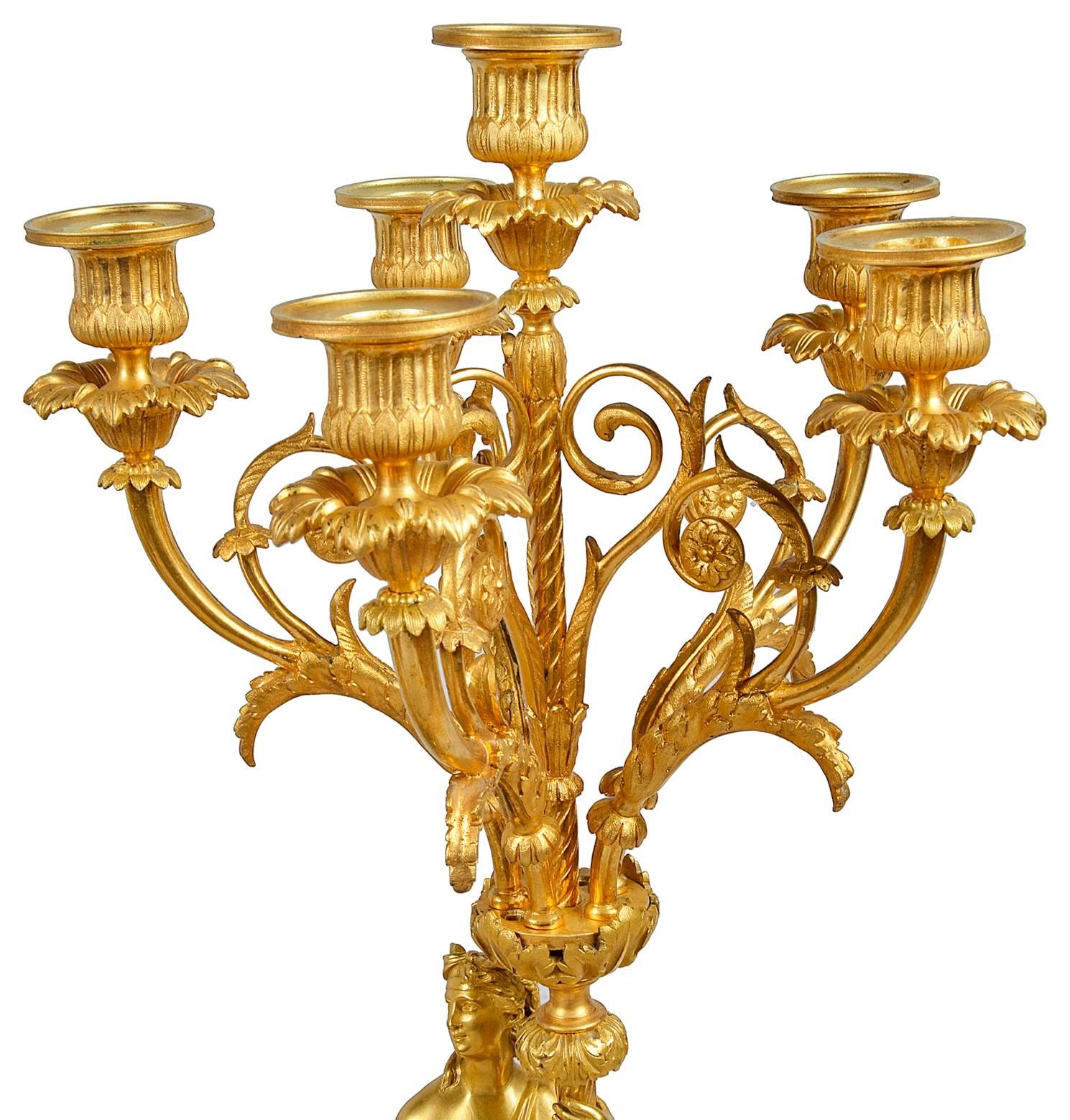 French Louis XVI Style Gilded Clock Set, 19th Century For Sale 2