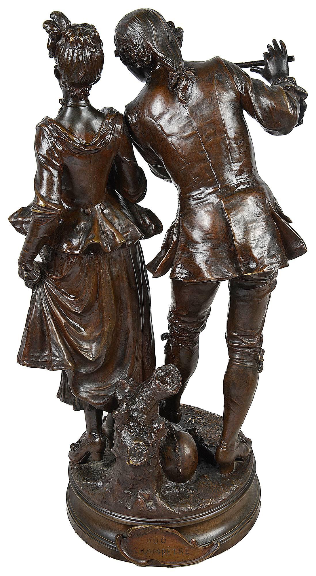 Français Statue en bronze de deux musiciens de « A. Gaudez »