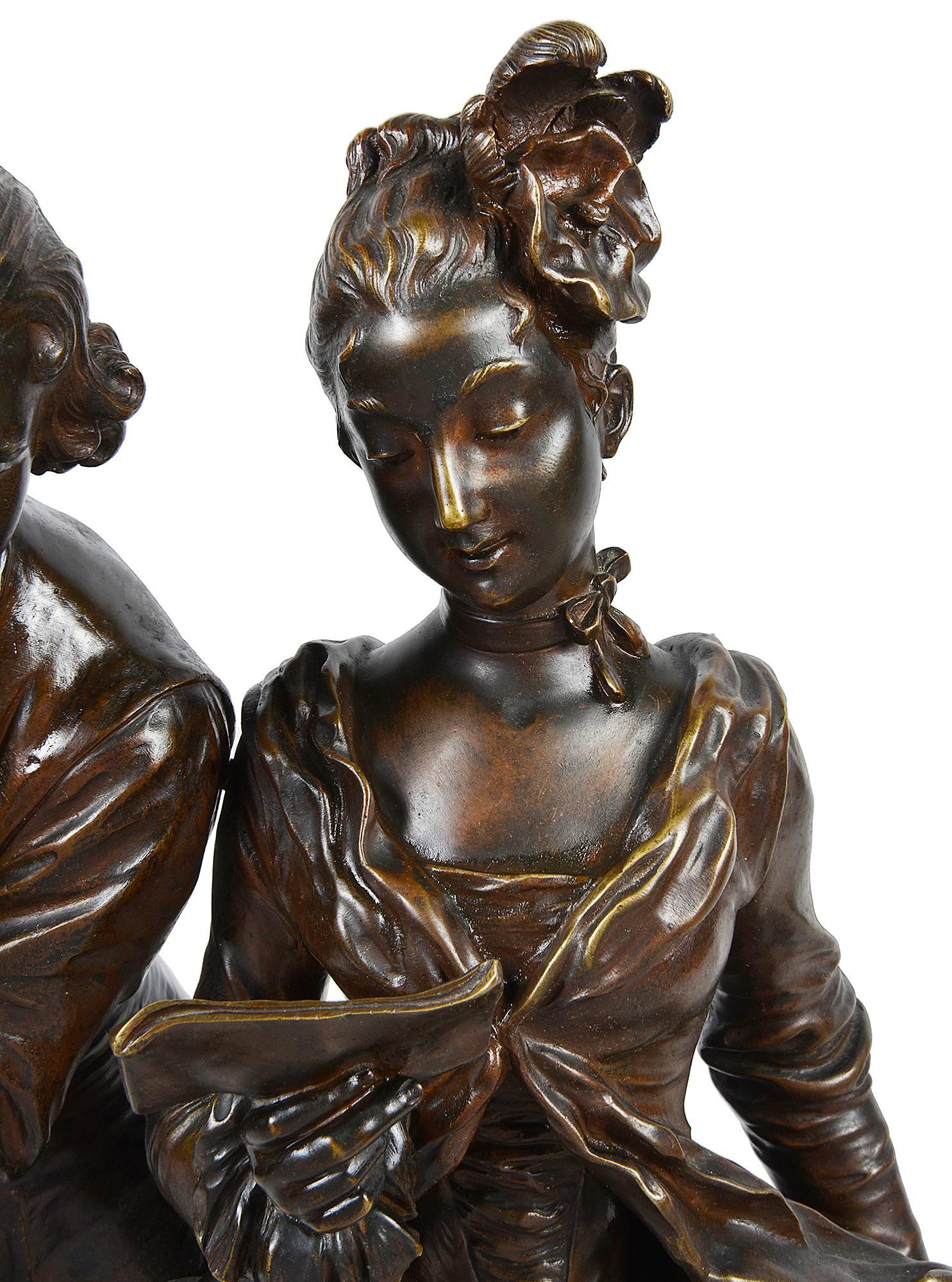 XIXe siècle Statue en bronze de deux musiciens par 