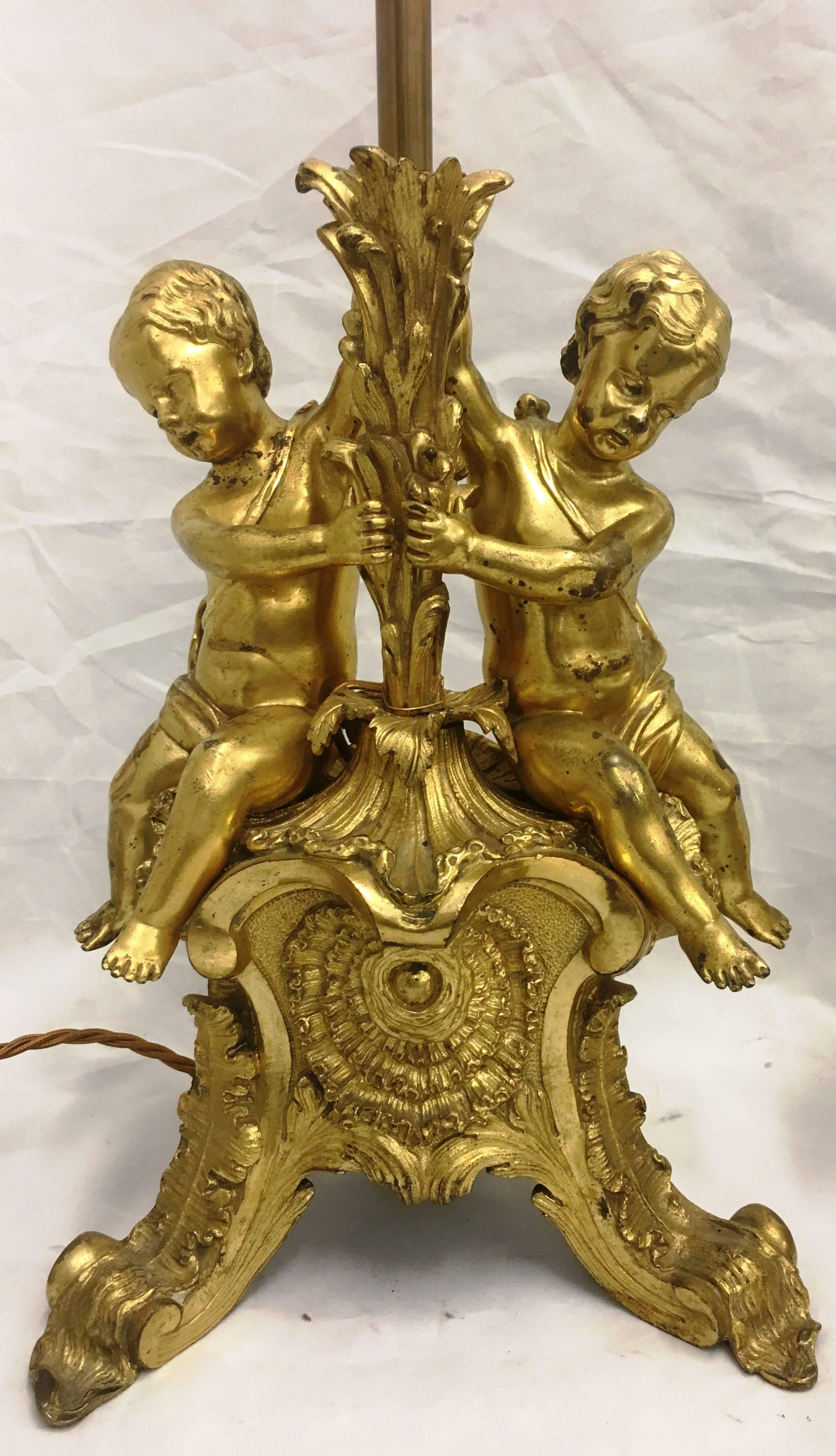 Louis XVI Pair of 19th Century Gilded Ormolu Lamps For Sale