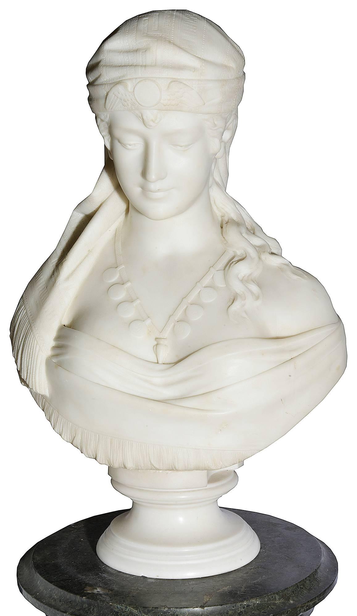 Hand-Carved Two 19th Century Italian Marble Busts of Neapolitan Gypsy Girls