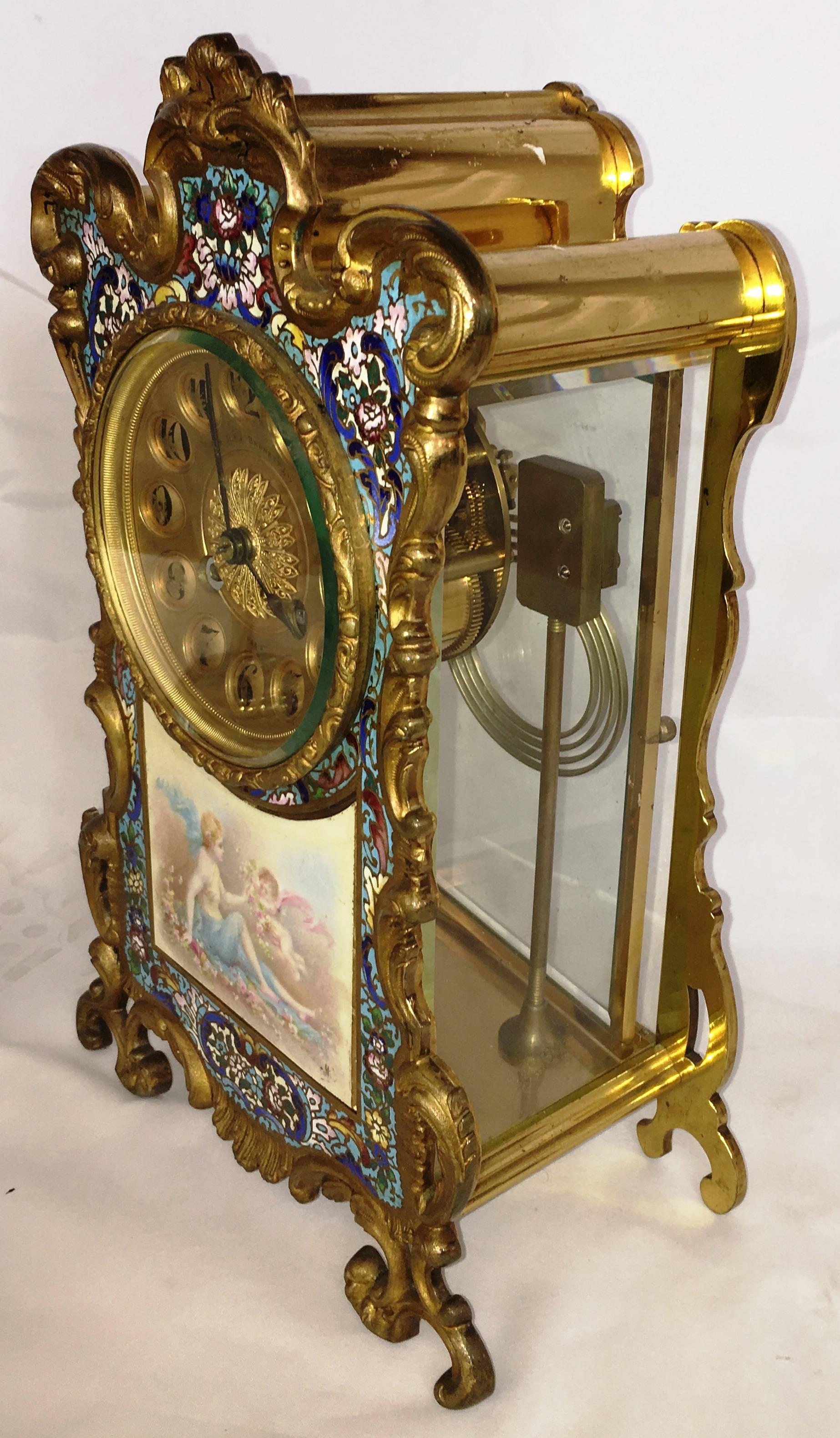 French, Louis XVI Style Enamel Clock Set, 19th Century For Sale 2