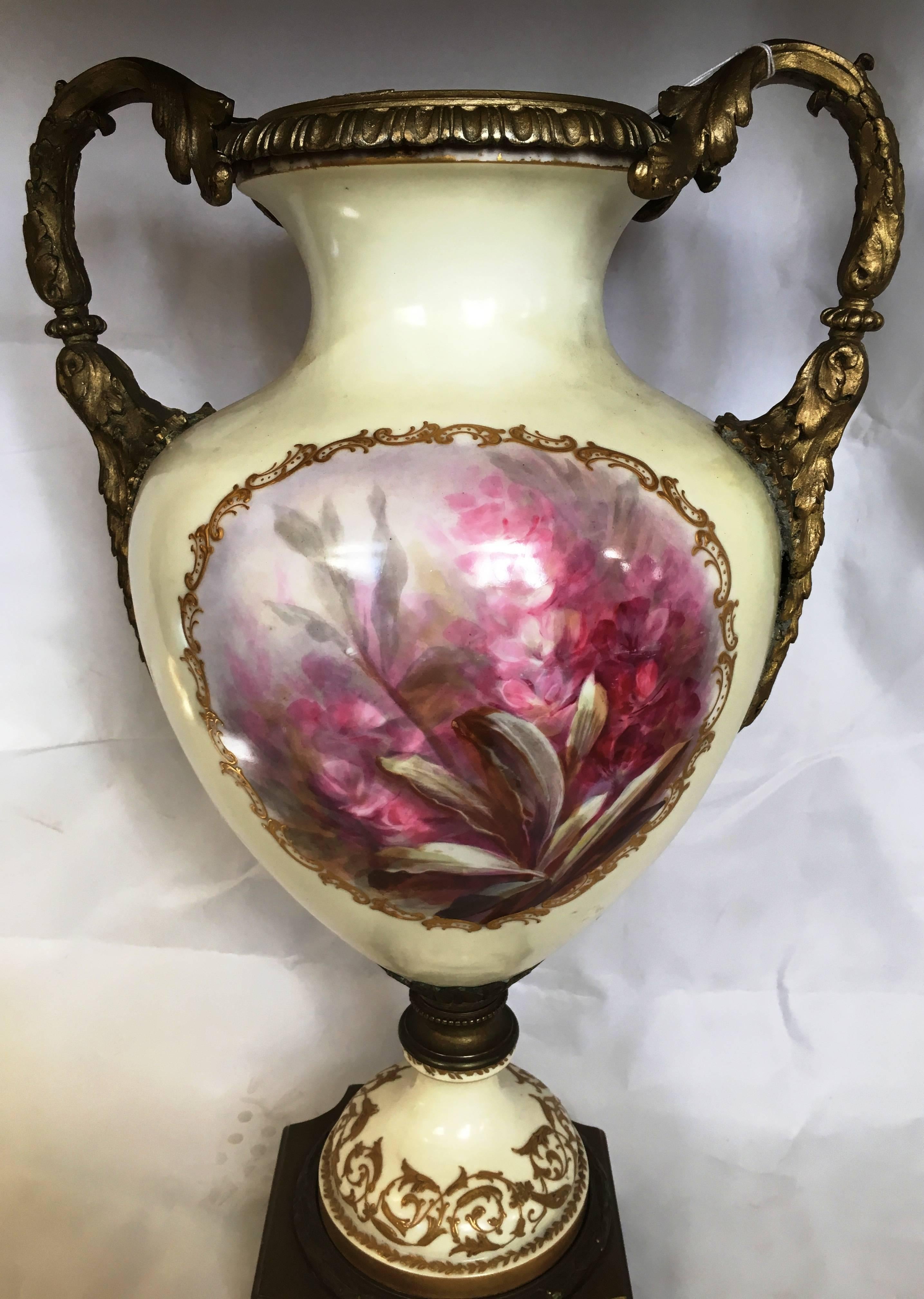 Hand-Painted Large 19th Century Sevres Style Vase