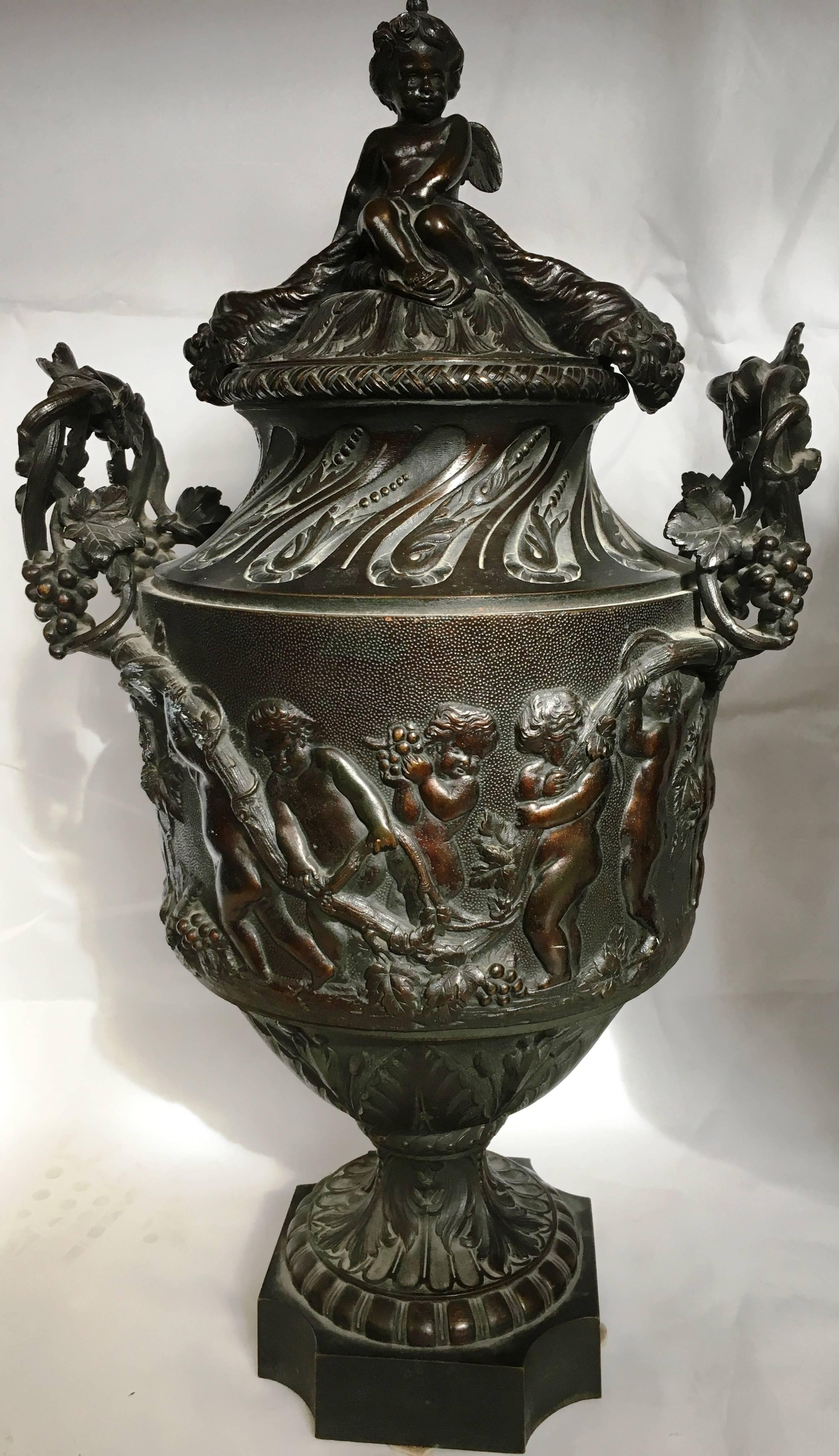 French Pair of Large Classical Bronze Urns