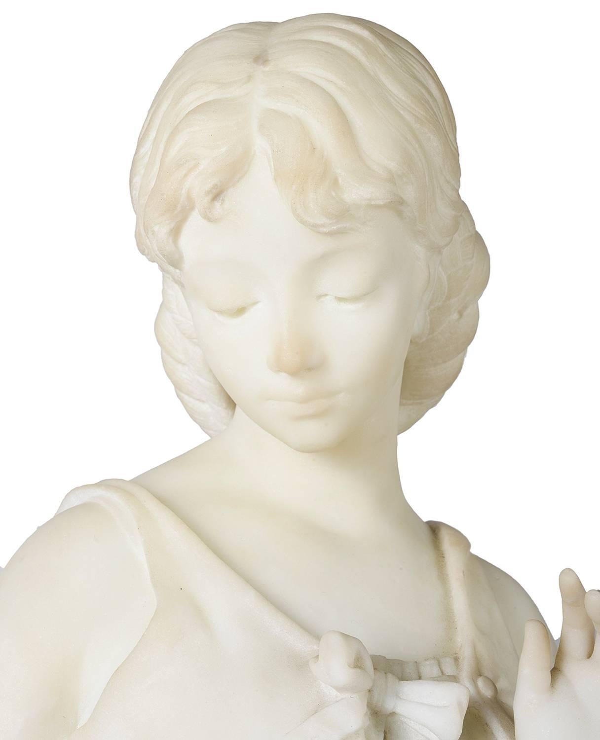 Romantic A. Piazza-Carrera, Marble Statue of Young Girl