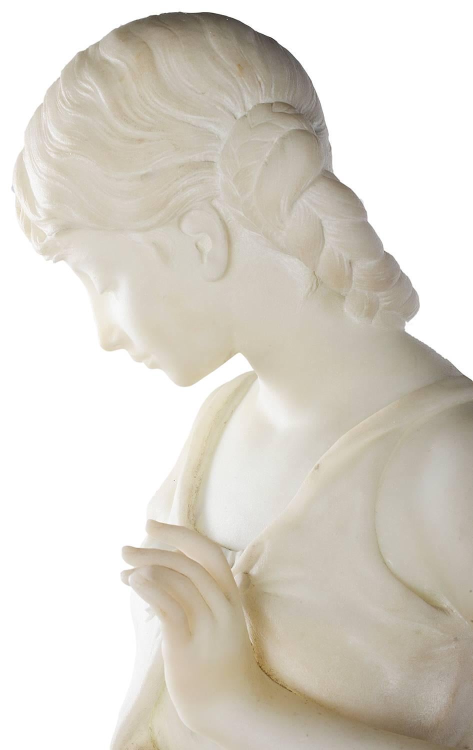 Italian A. Piazza-Carrera, Marble Statue of Young Girl