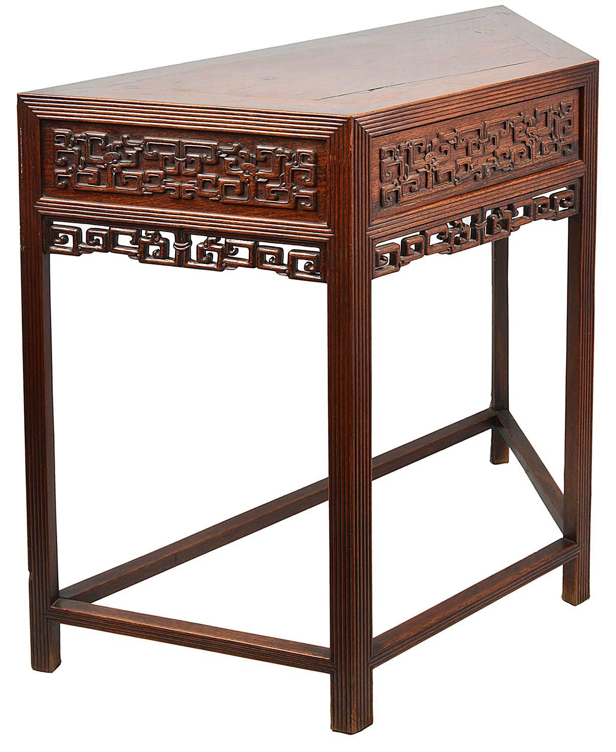 Hand-Carved 19th Century Pair Chinese Hardwood Console Tables