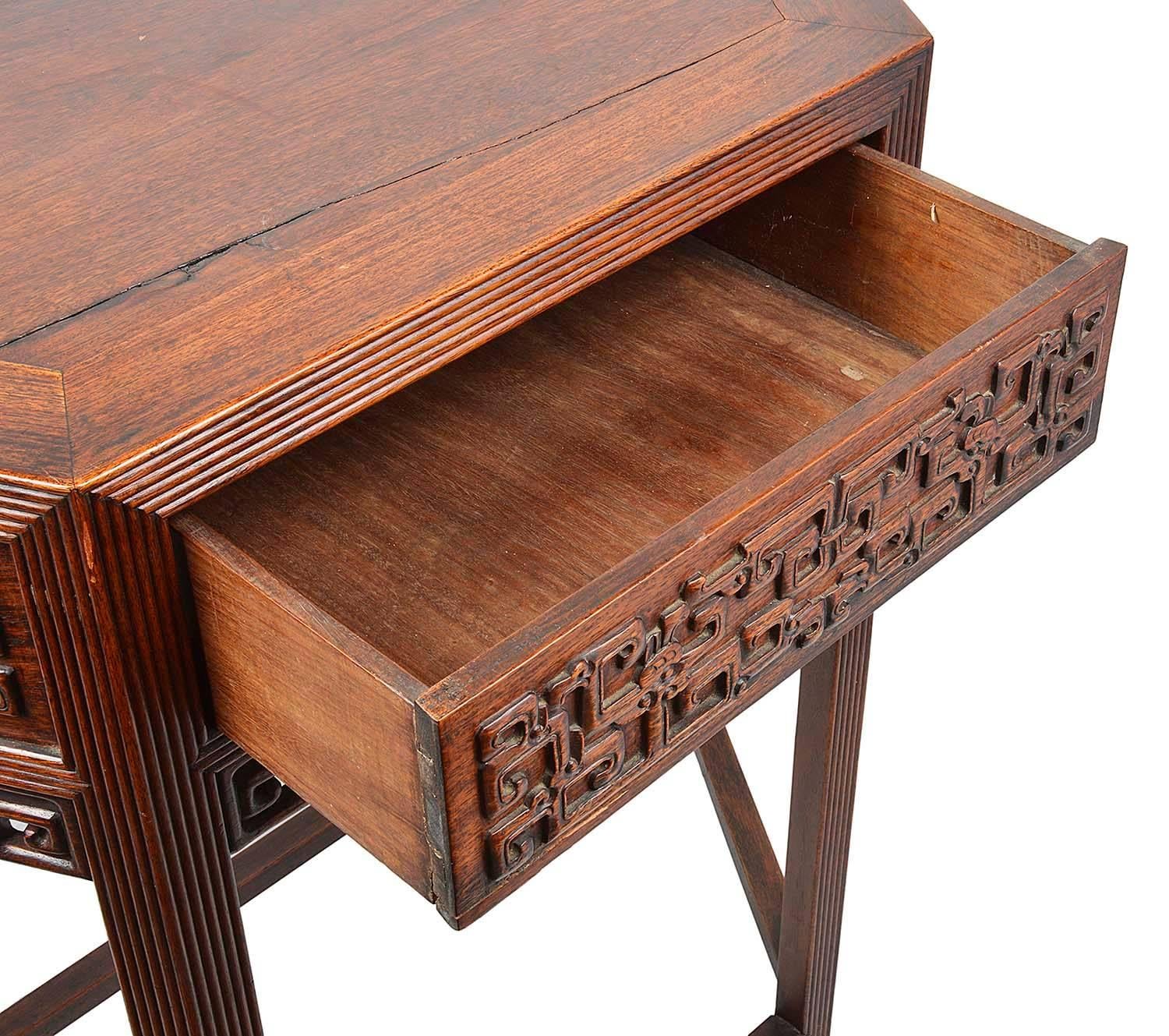 19th Century Pair Chinese Hardwood Console Tables 1