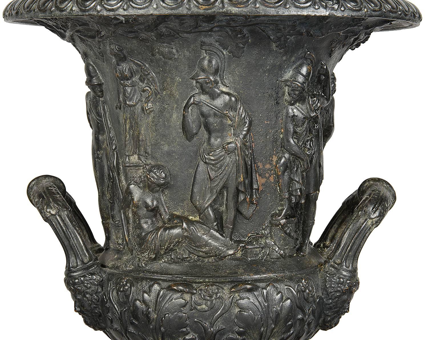 Greco Roman Pair of Large Bronze Urns, 19th Century
