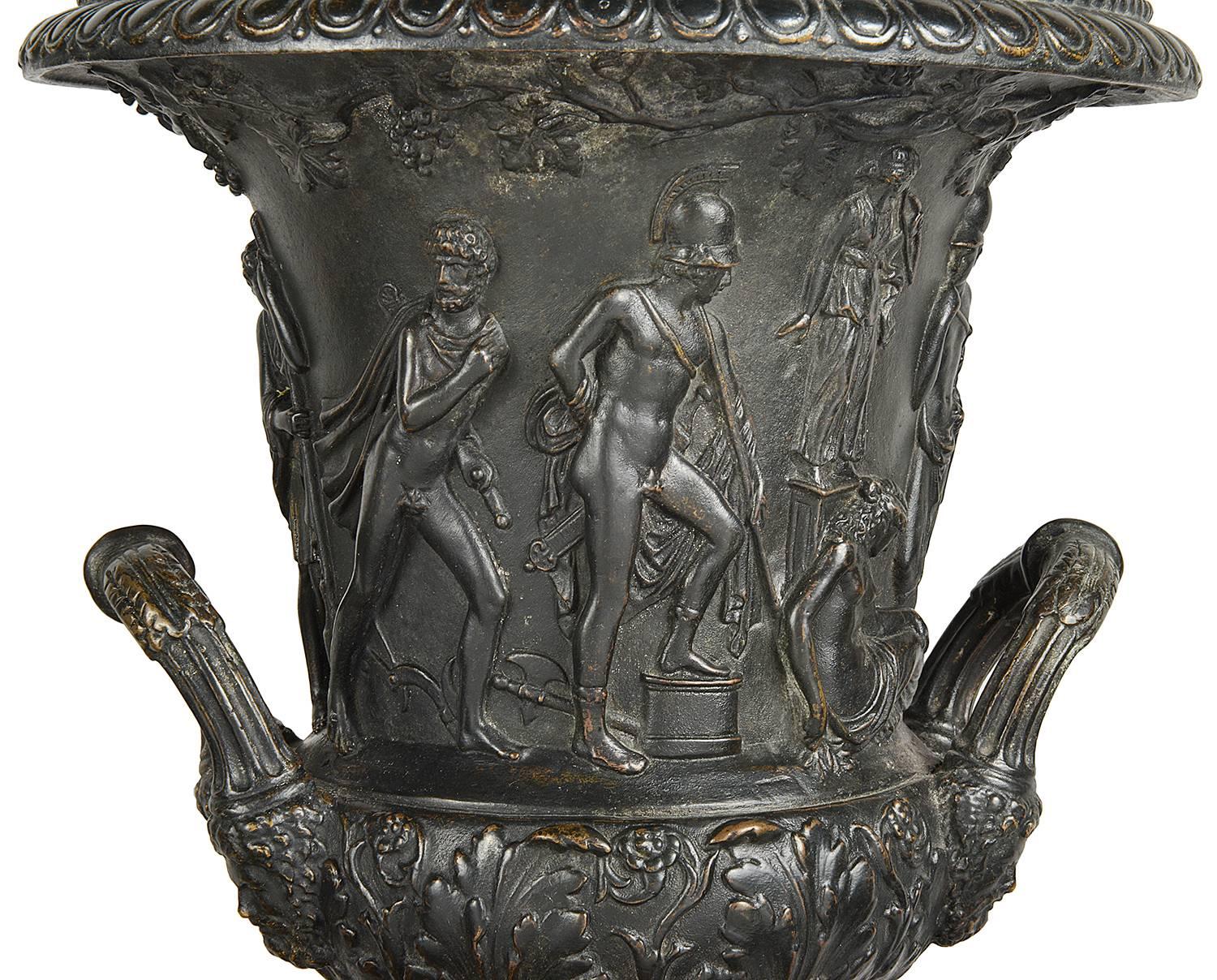 French Pair of Large Bronze Urns, 19th Century