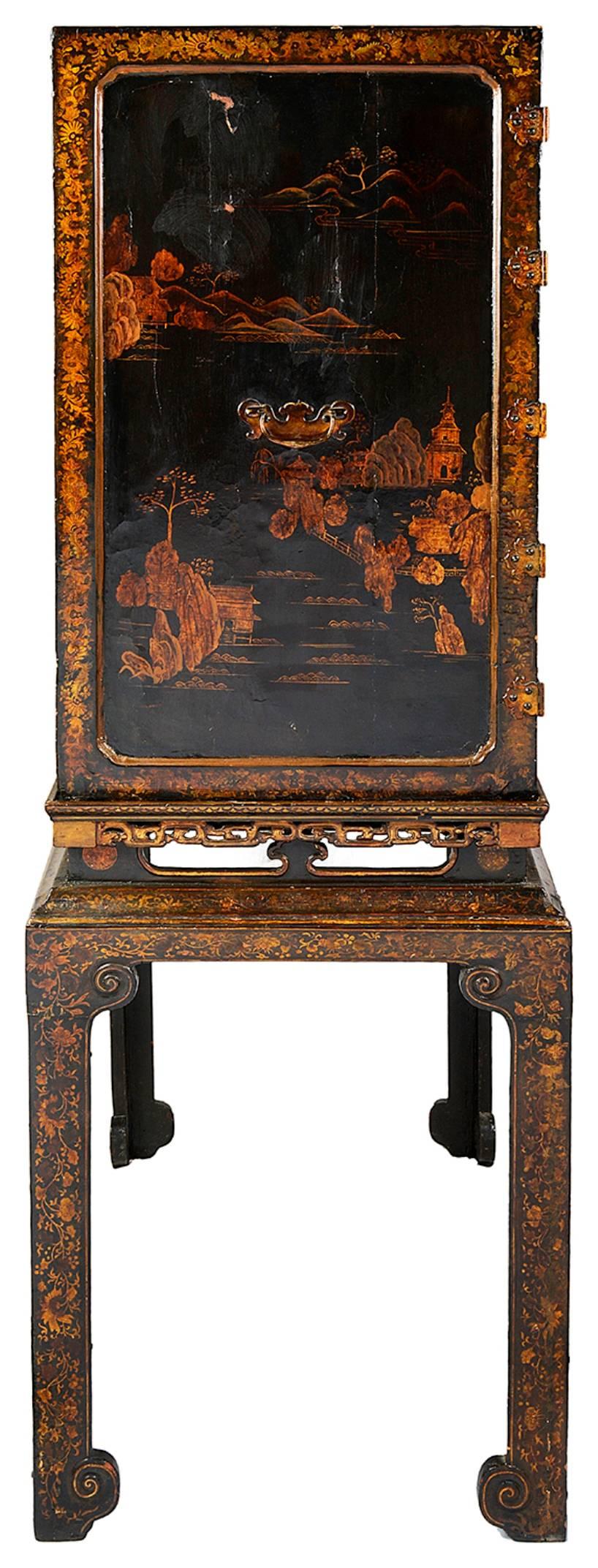 Hand-Painted 18th Century Lacquer Cabinet on Stand