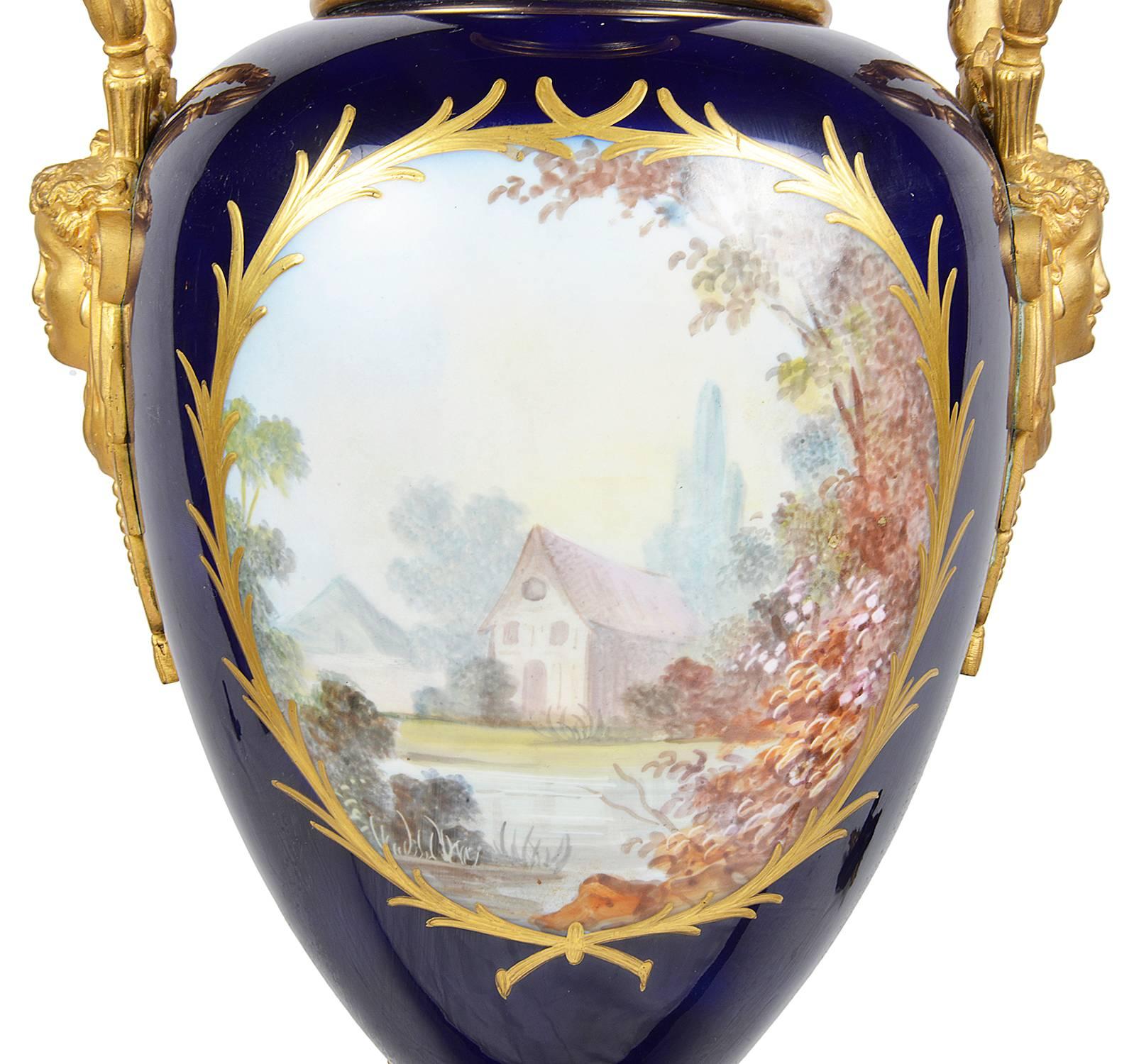 Hand-Painted Impressive Sèvres Style Porcelain Vase, 19th Century For Sale