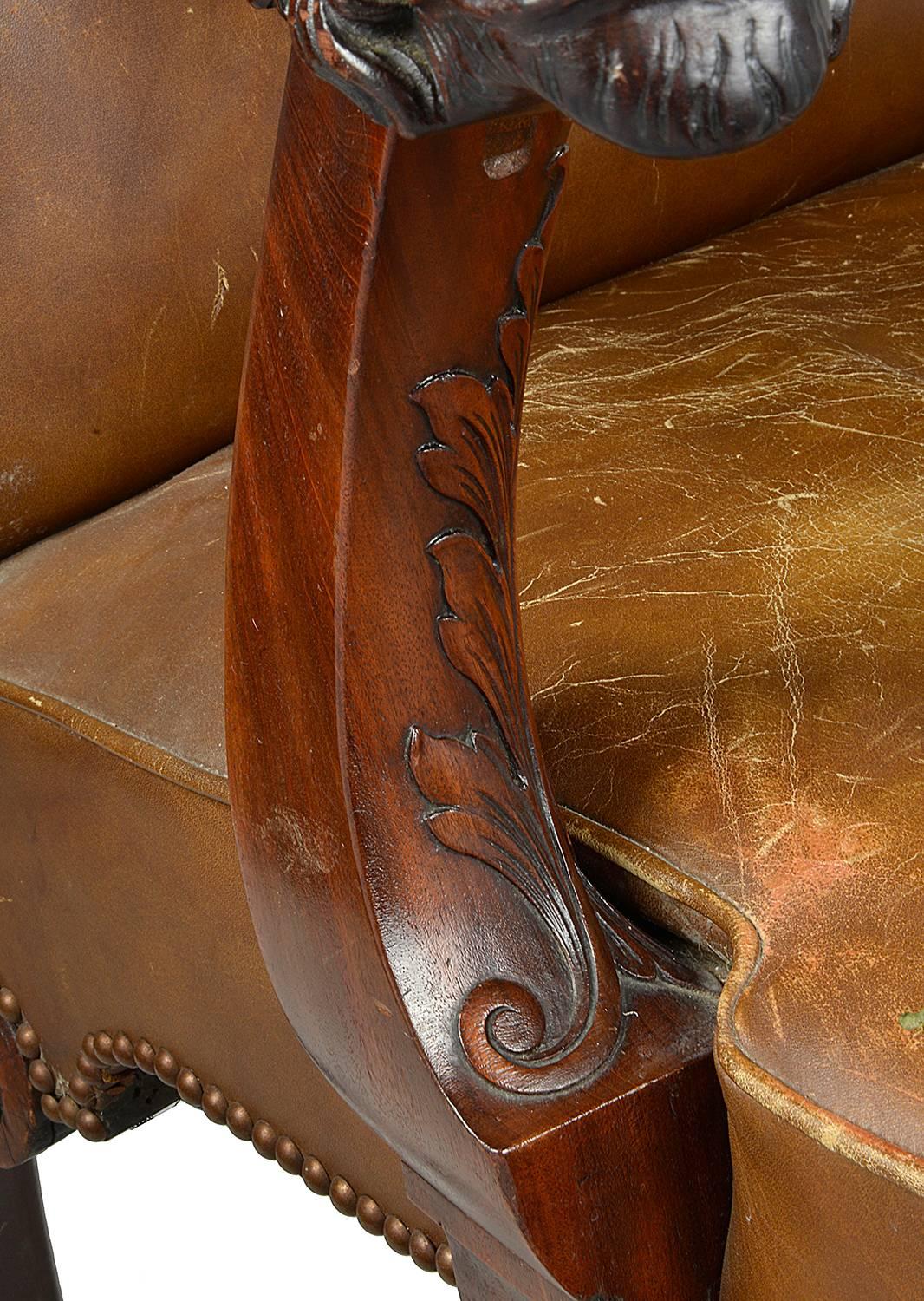 Carved Chippendale Influenced Desk Chair, circa 1890 For Sale