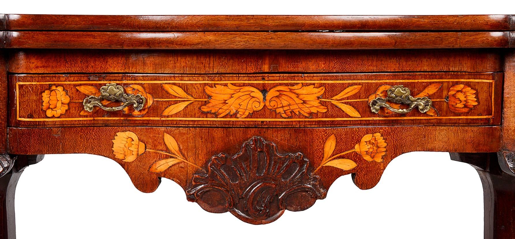 Mahogany 18th Century Dutch Marquetry Inlaid Card Table For Sale