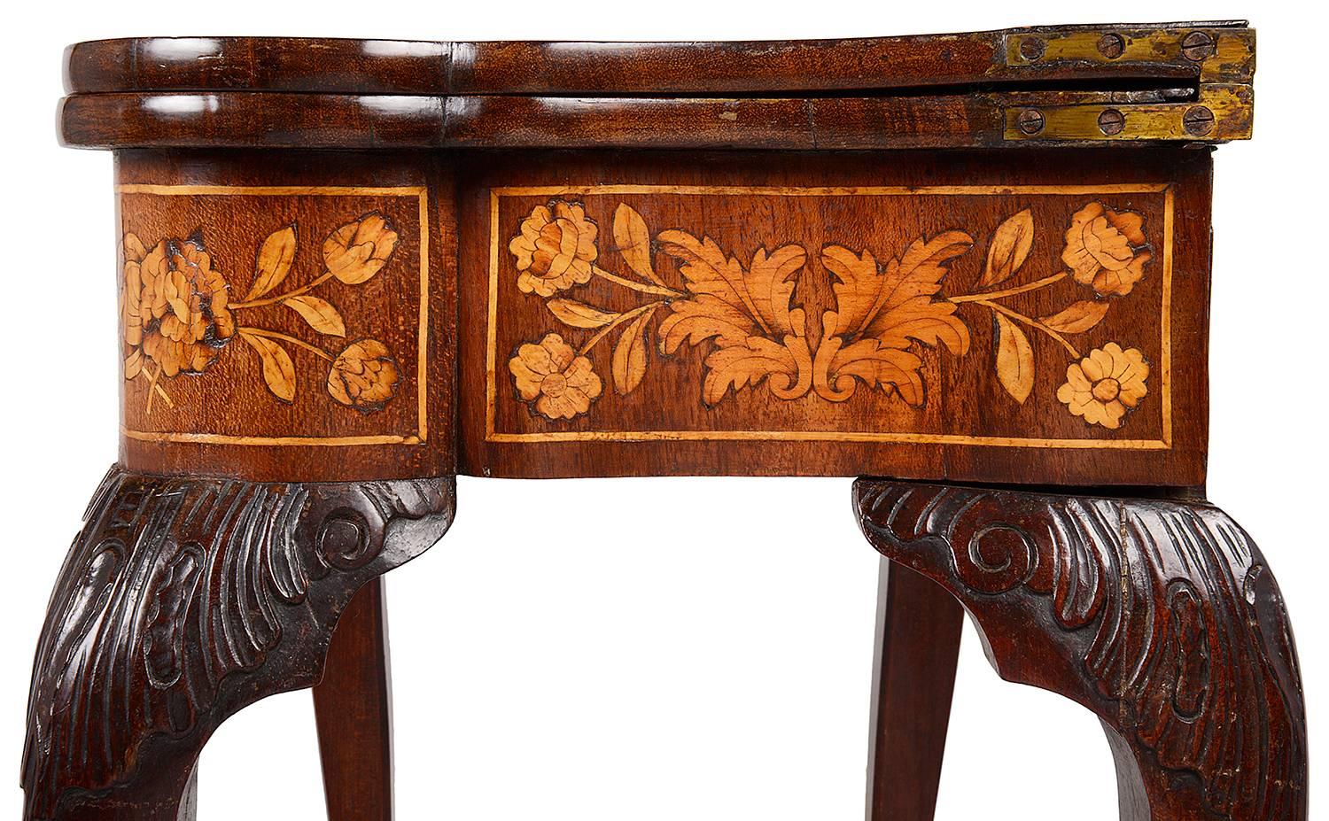 Inlay 18th Century Dutch Marquetry Inlaid Card Table For Sale