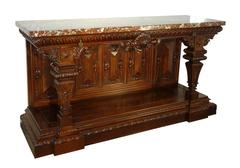 19th Century Monumental Walnut Tuscan Renaissance Style Entry Table Ca 1850