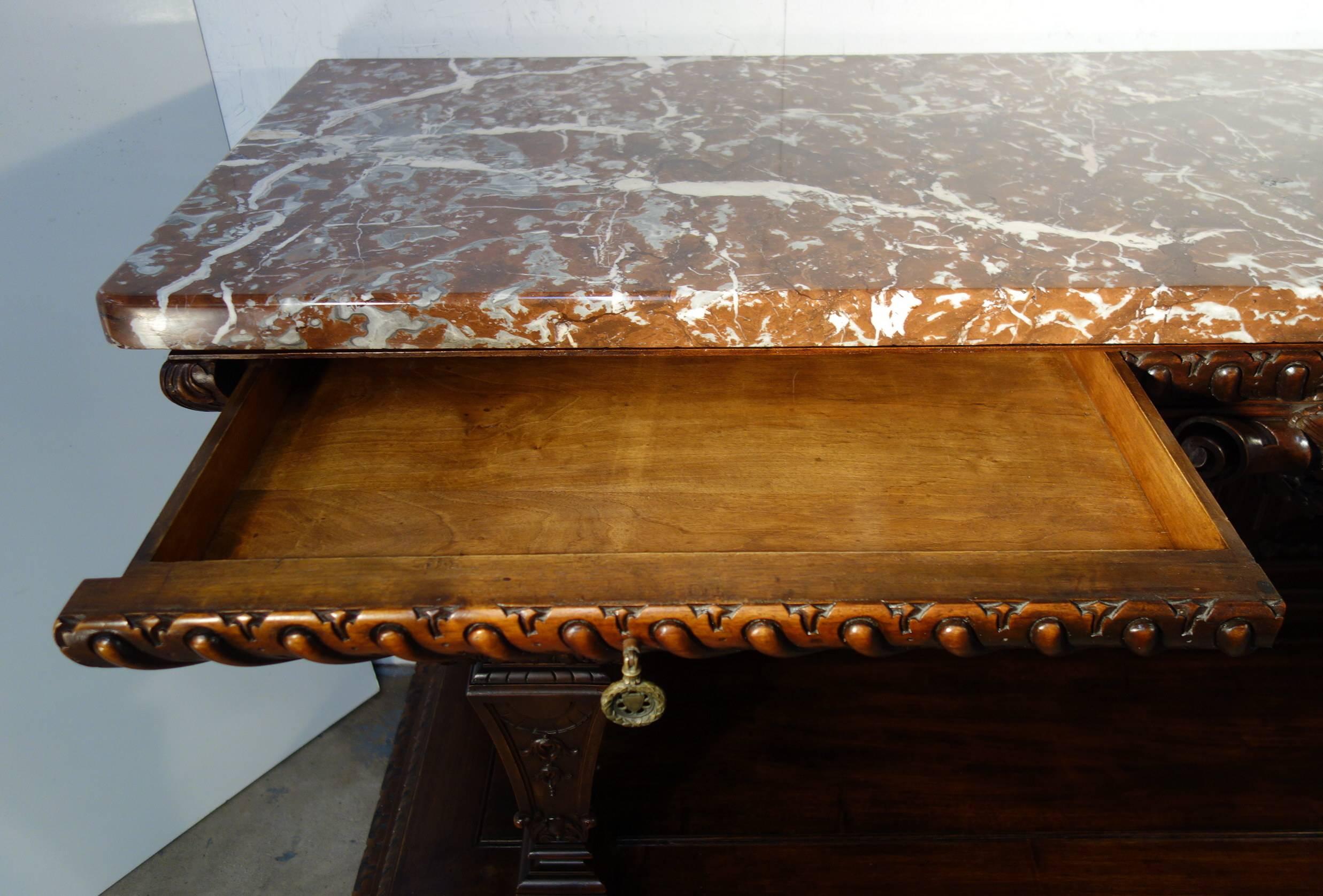 19th Century Monumental Walnut Tuscan Renaissance Style Entry Table Ca 1850 1