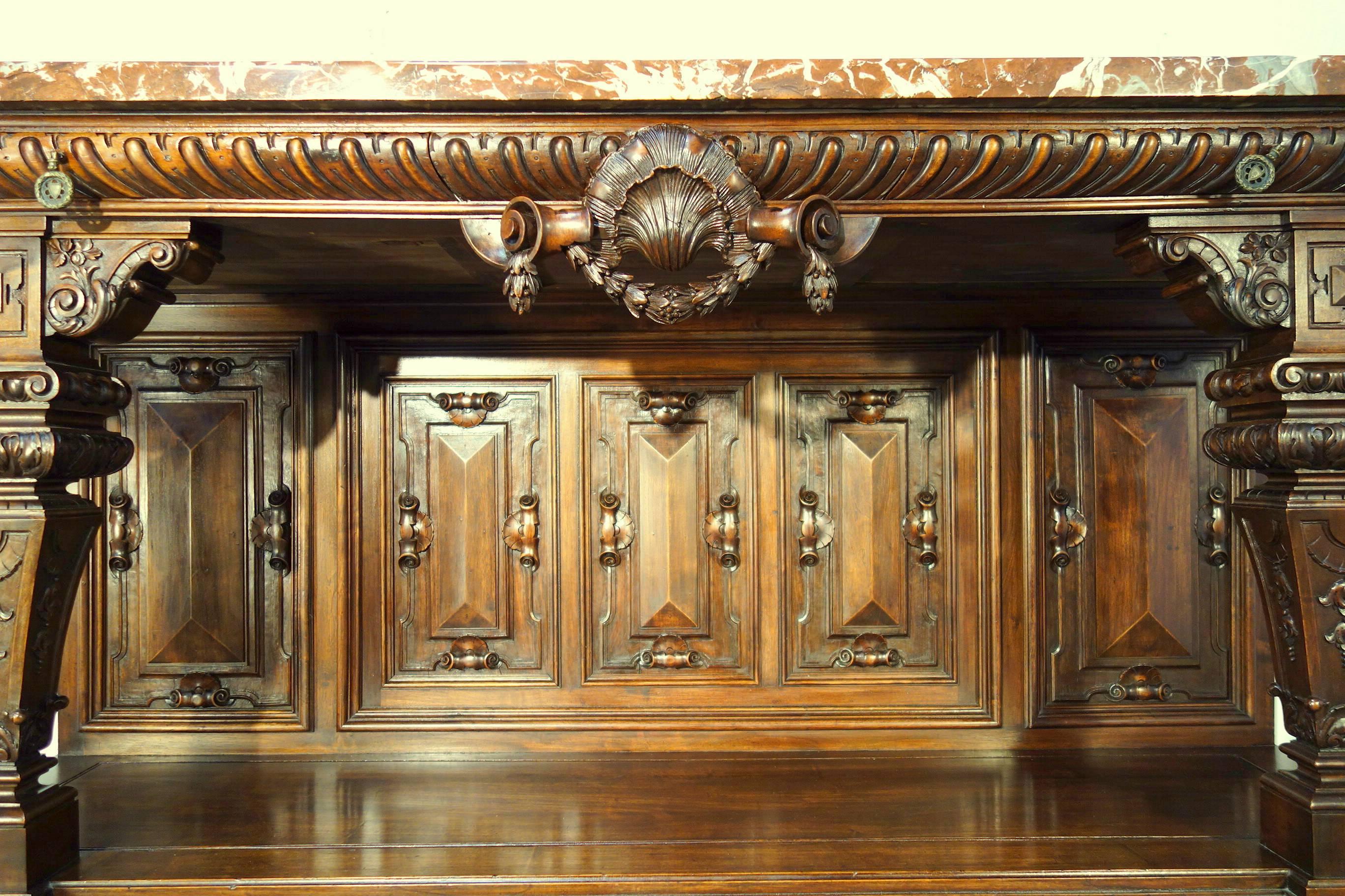 Renaissance Revival 19th Century Monumental Walnut Tuscan Renaissance Style Entry Table Ca 1850