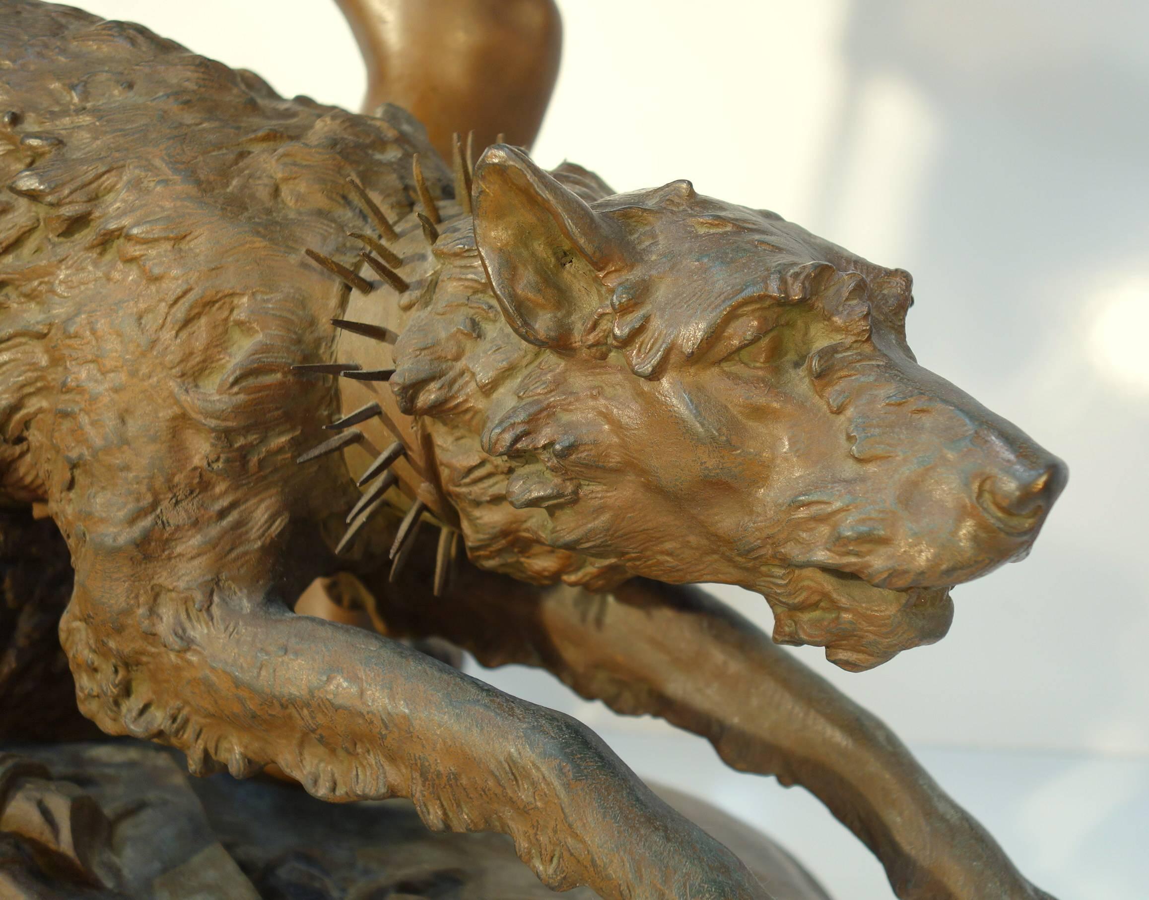 Bronze Statue Called 'Au Loup' by Louis Auguste Hiolin 3