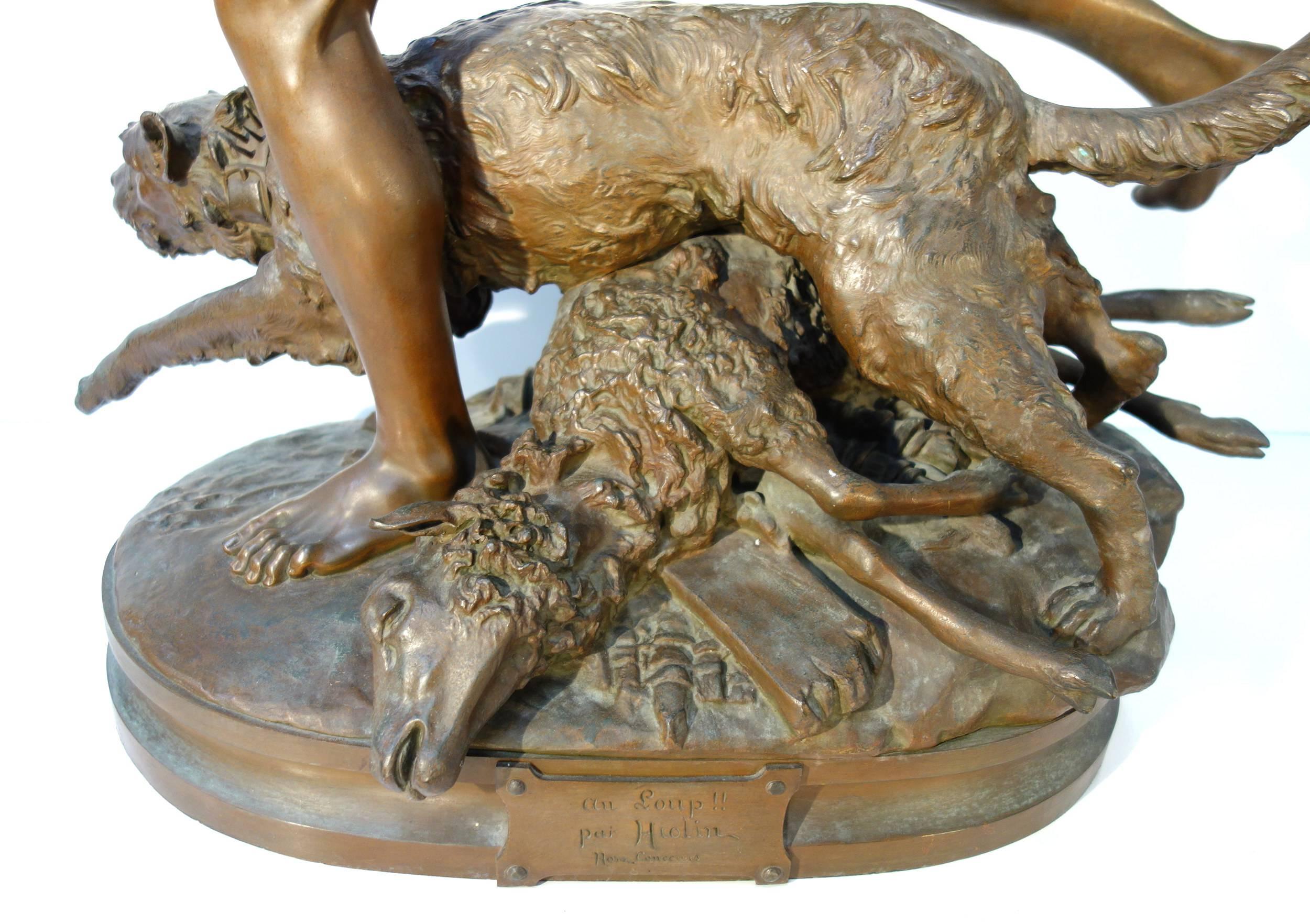 Bronze Statue Called 'Au Loup' by Louis Auguste Hiolin 2