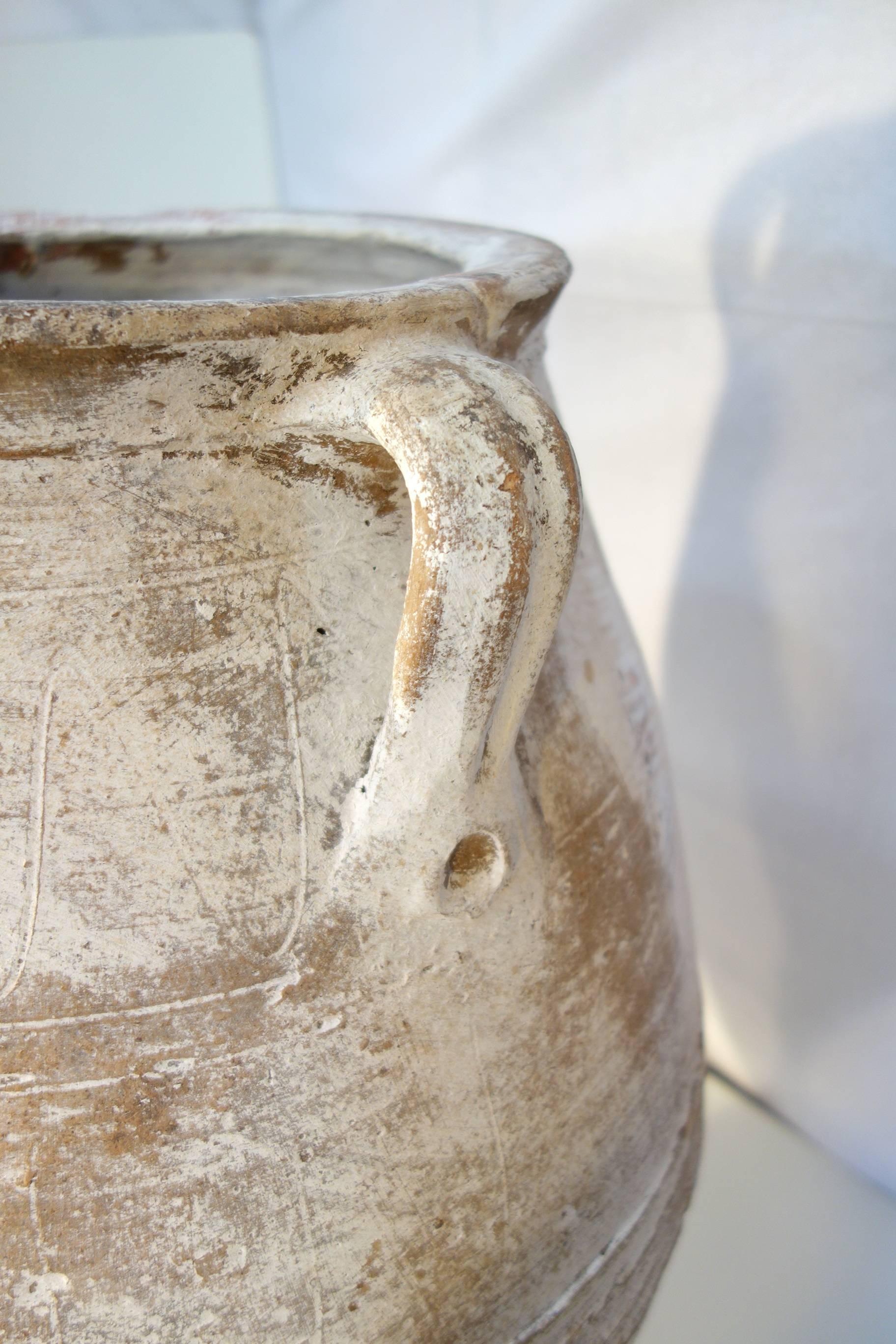 Greek Mediterranean Antique White Pottery Amphora