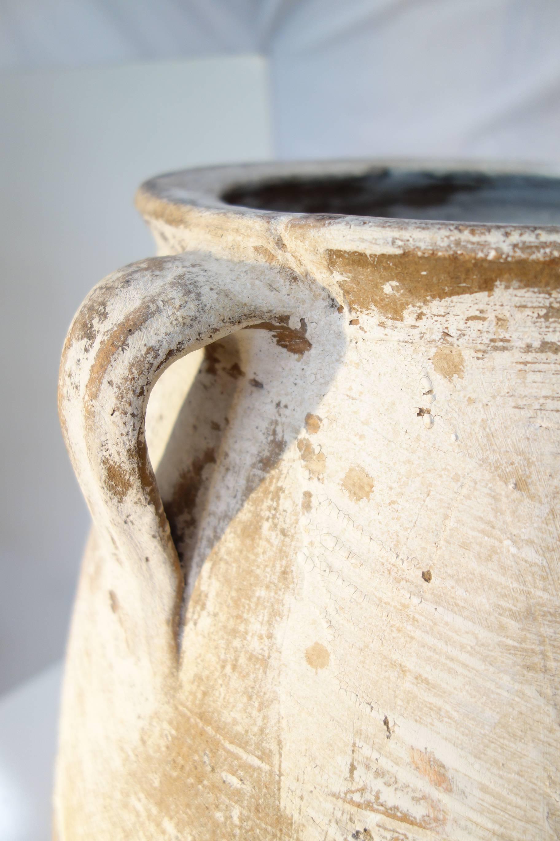 19th Century Mediterranean Antique White Pottery Amphora
