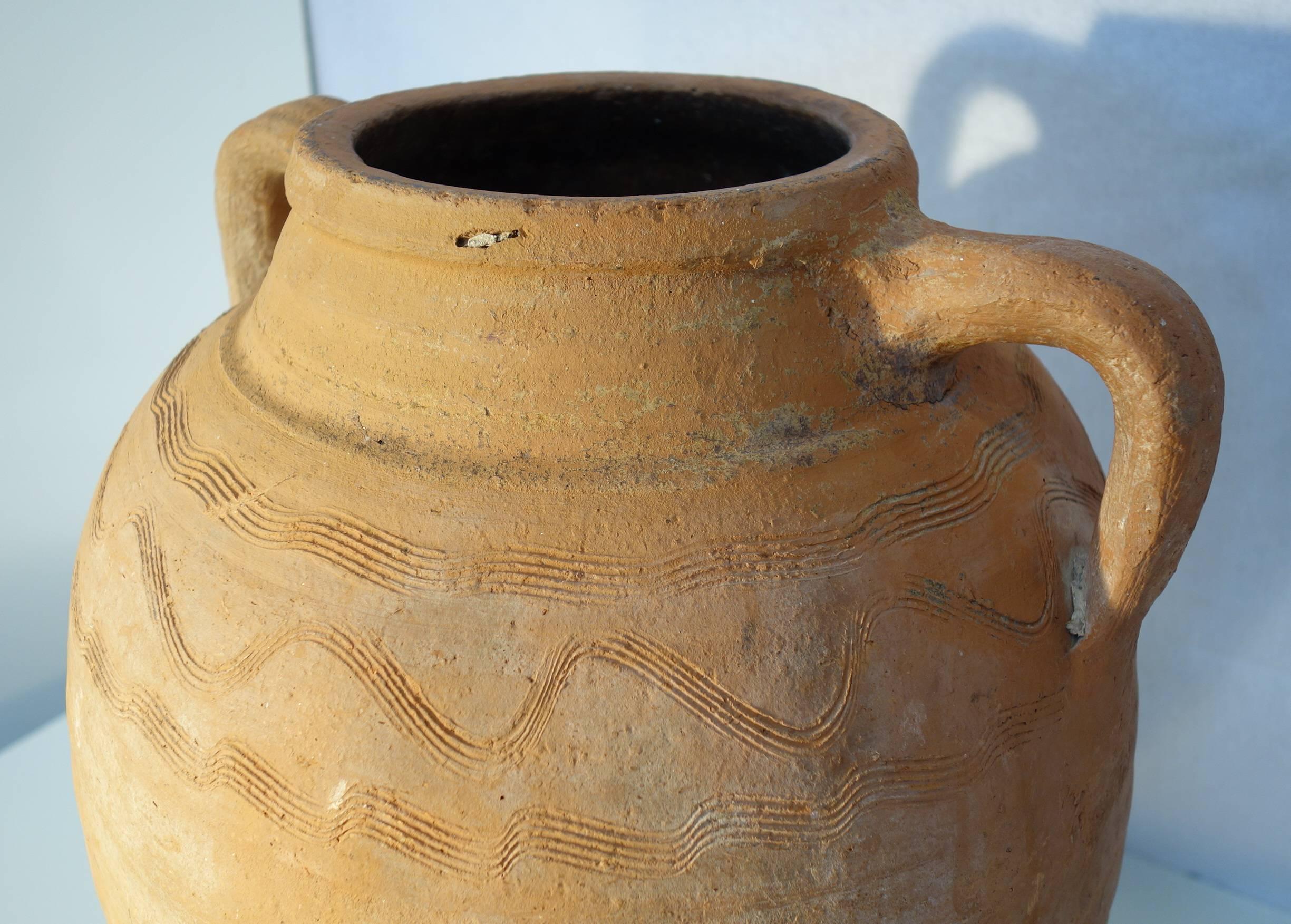 Classical Greek Mediterranean Antique Terracotta Amphora with Handles