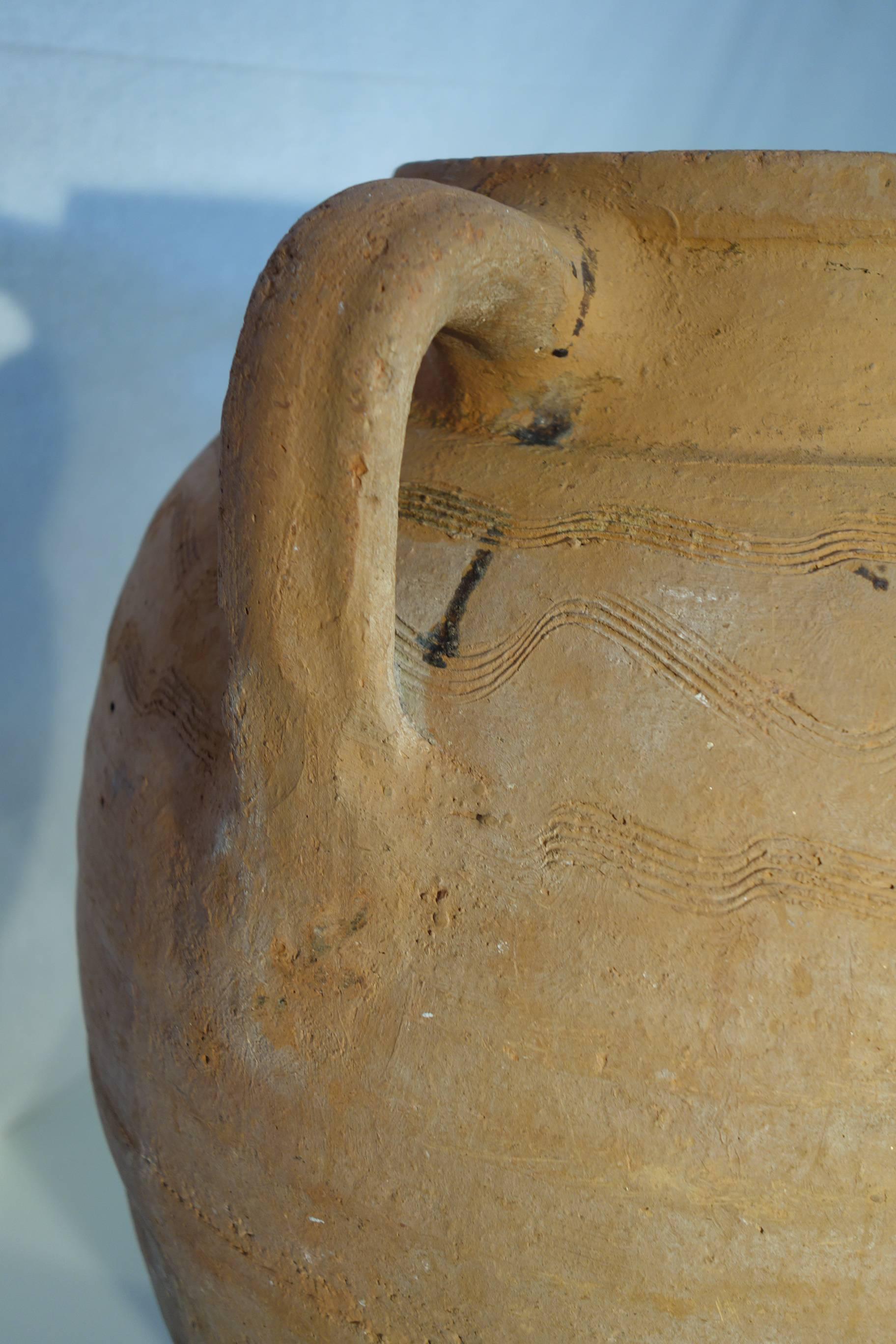 Mediterranean Antique Terracotta Amphora with Handles In Good Condition In Encinitas, CA