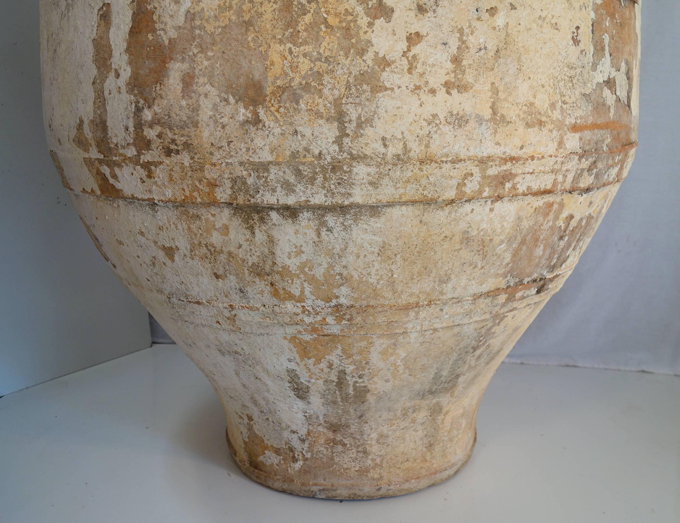 19th Century Big Mediterranean Terracotta Ampora Jar with White Patina 2