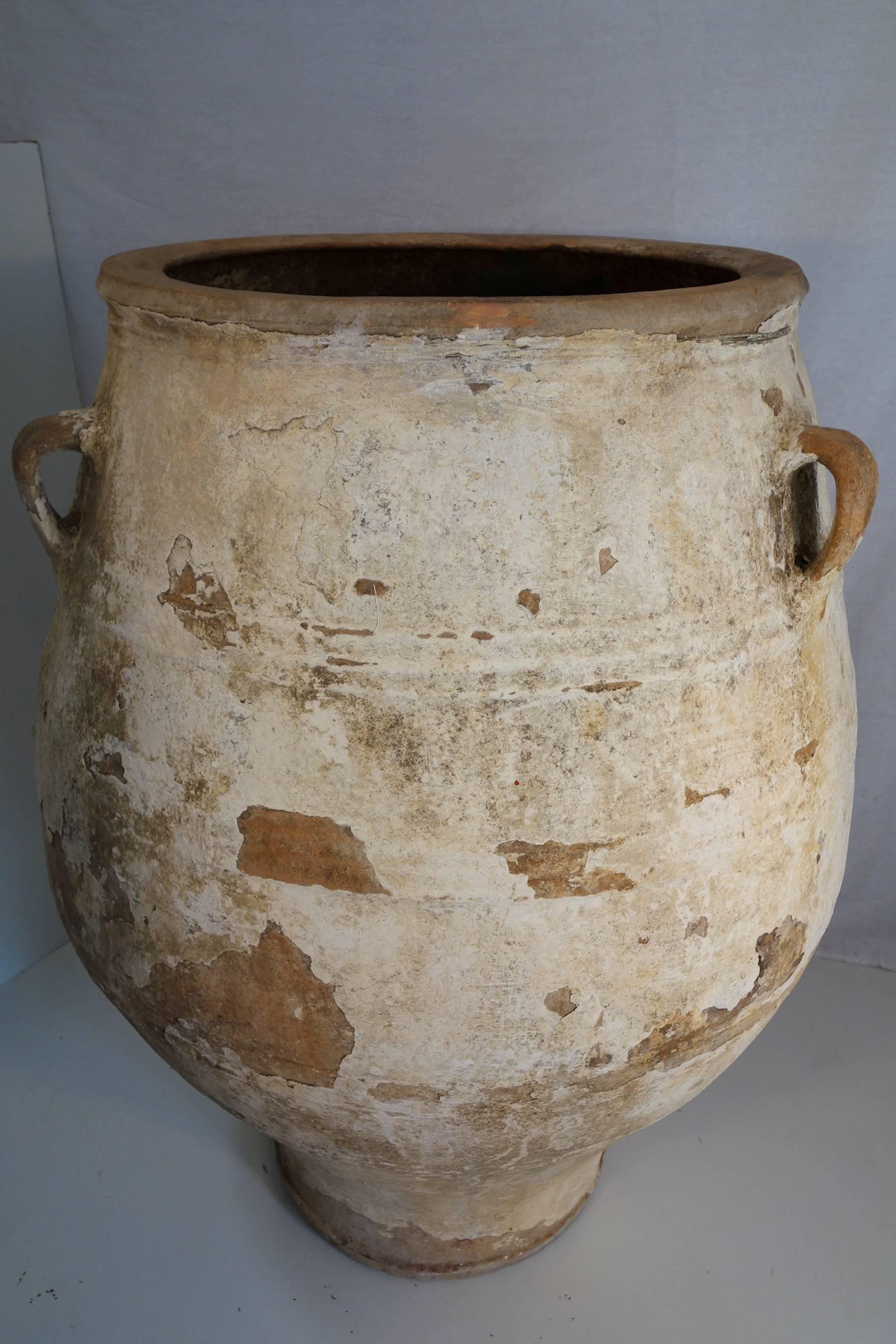 Greek 19th Century Big Mediterranean Terracotta Ampora Jar with White Patina