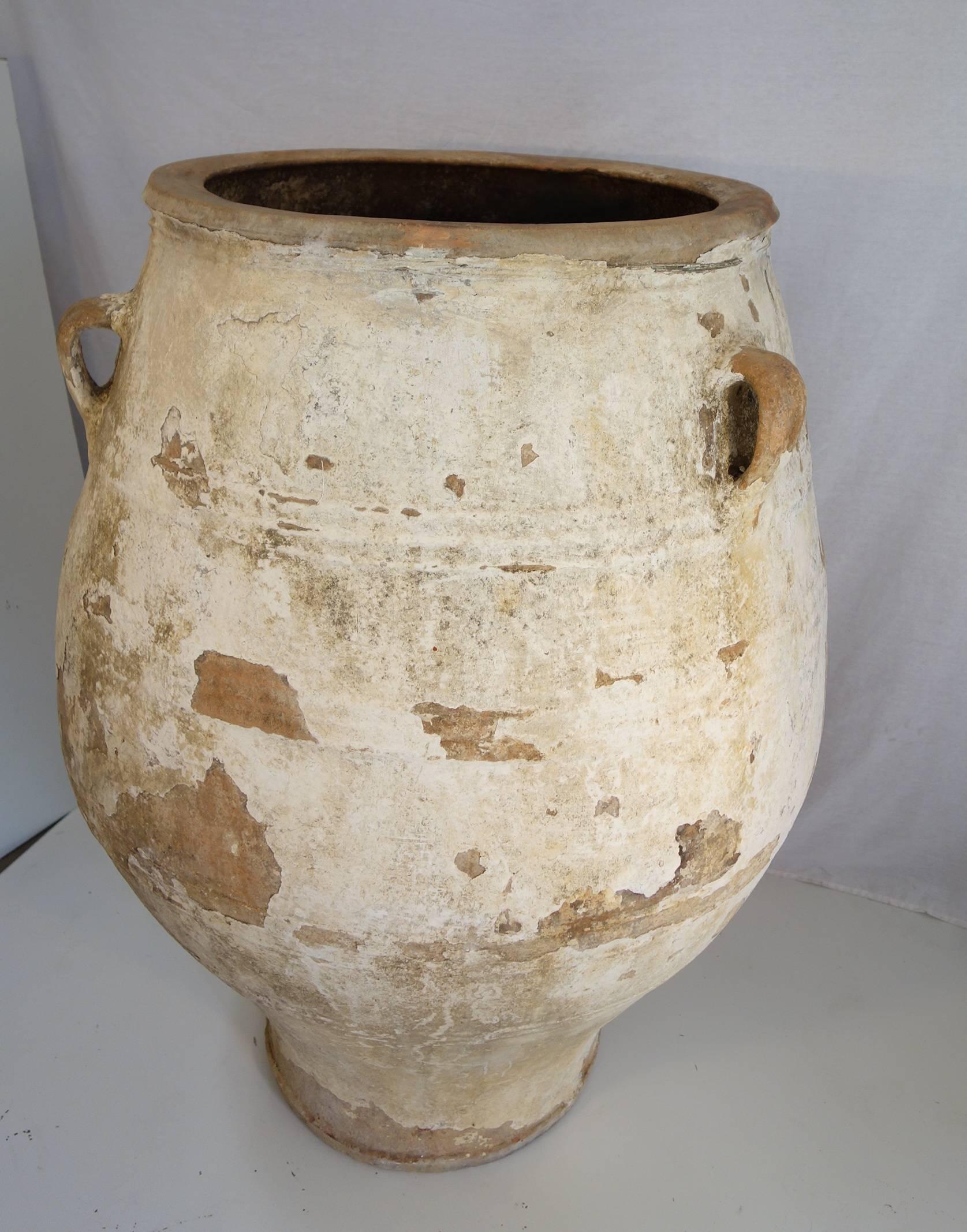 Classical Greek 19th Century Big Mediterranean Terracotta Ampora Jar with White Patina